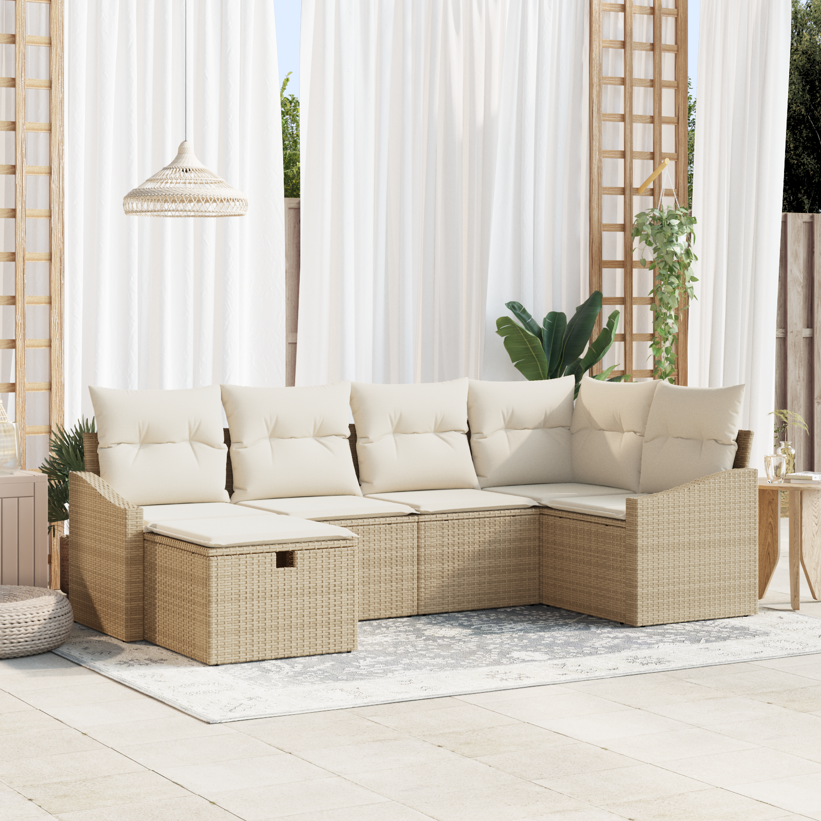 6 dalių sodo sofa komplektas su pagalvėlėmis Smėlio spalvos poli ratanas