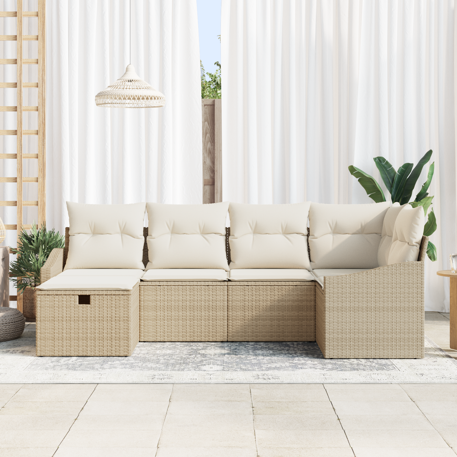 6 dalių sodo sofa komplektas su pagalvėlėmis Smėlio spalvos poli ratanas