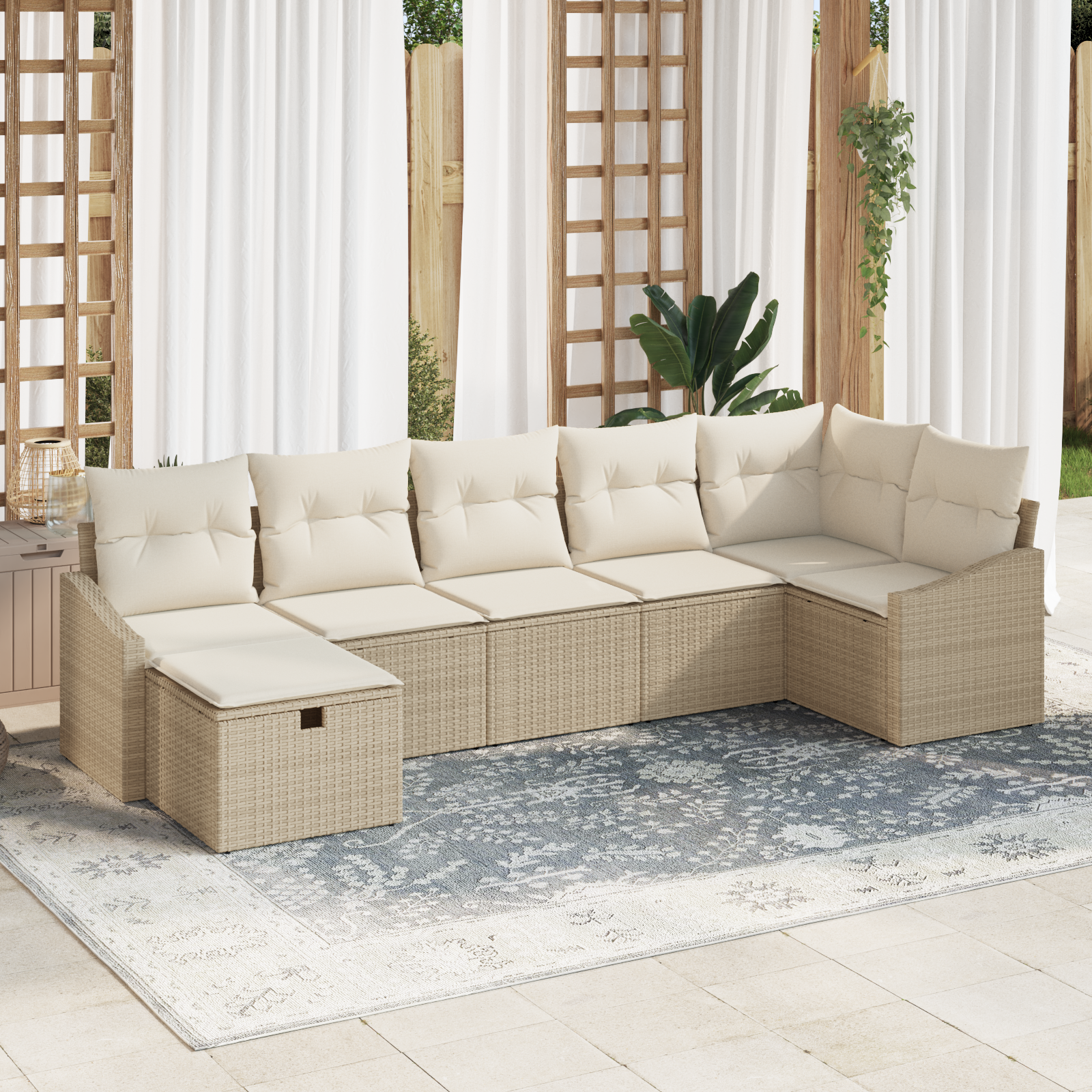 7 dalių sodo sofa rinkinys su pagalvėlėmis Smėlio poli ratanas