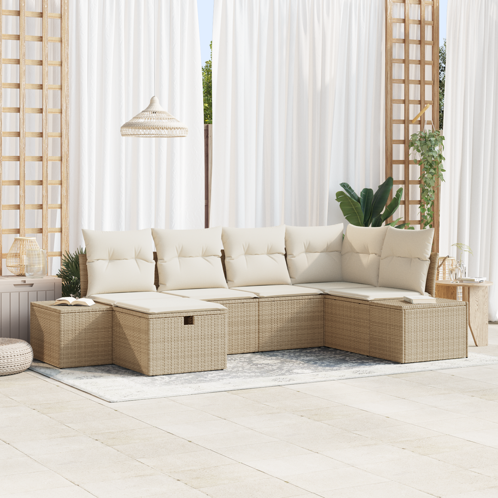 6 dalių Sodo Sofa Komplektas su Pagalvėlėm Smėlio Poli Ratanas