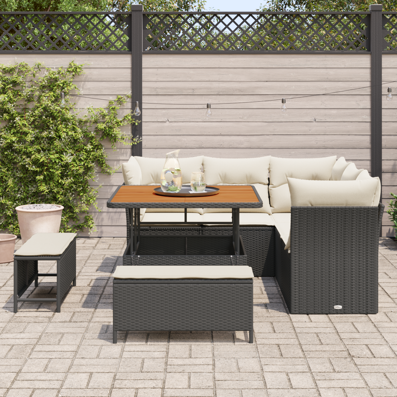 8 dalių sodo sofa komplektas su pagalvėlėmis Juoda poli ratanas akacija