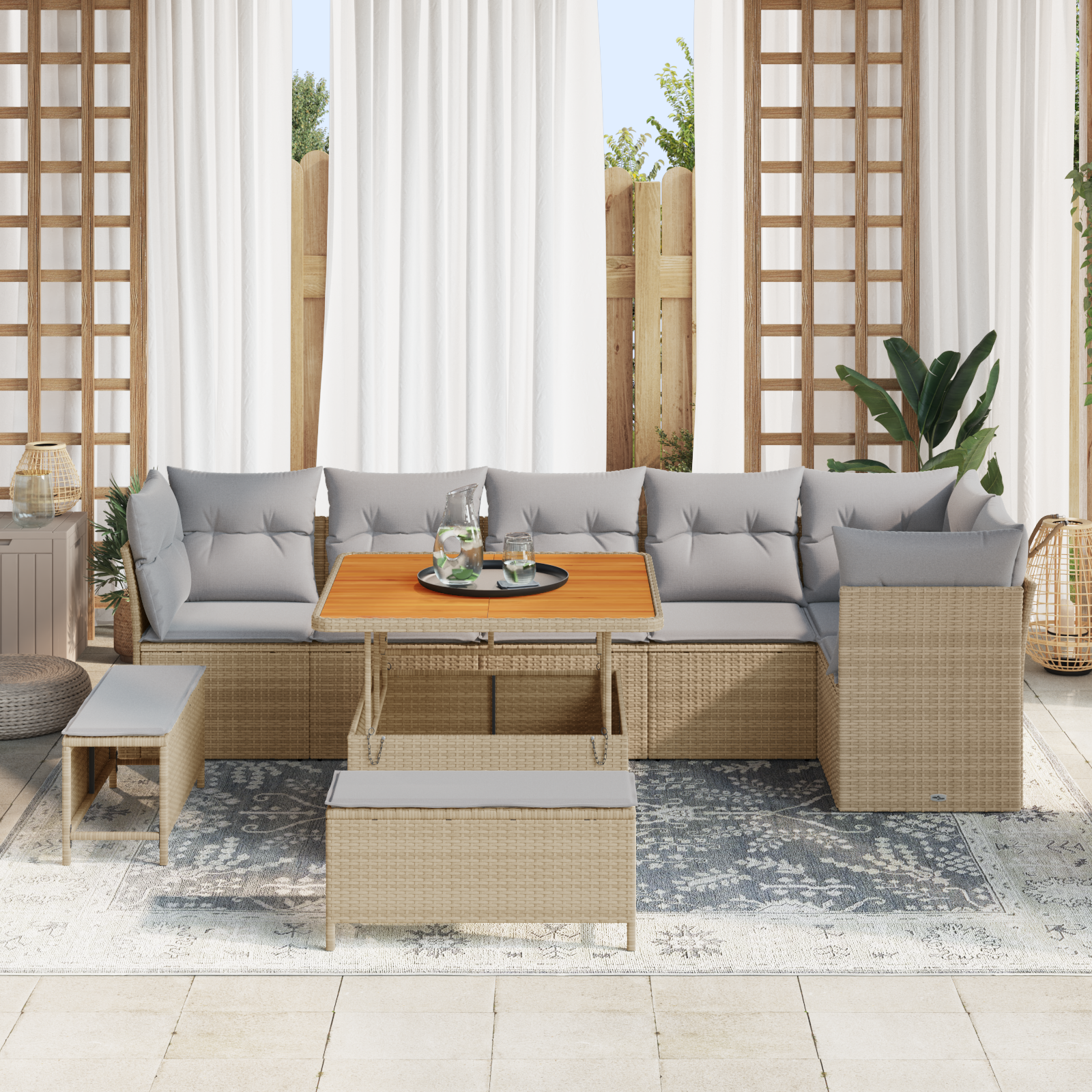Sodo Sofų Rinkinys 9 pcs smėlio ir šviesiai pilkos spalvos