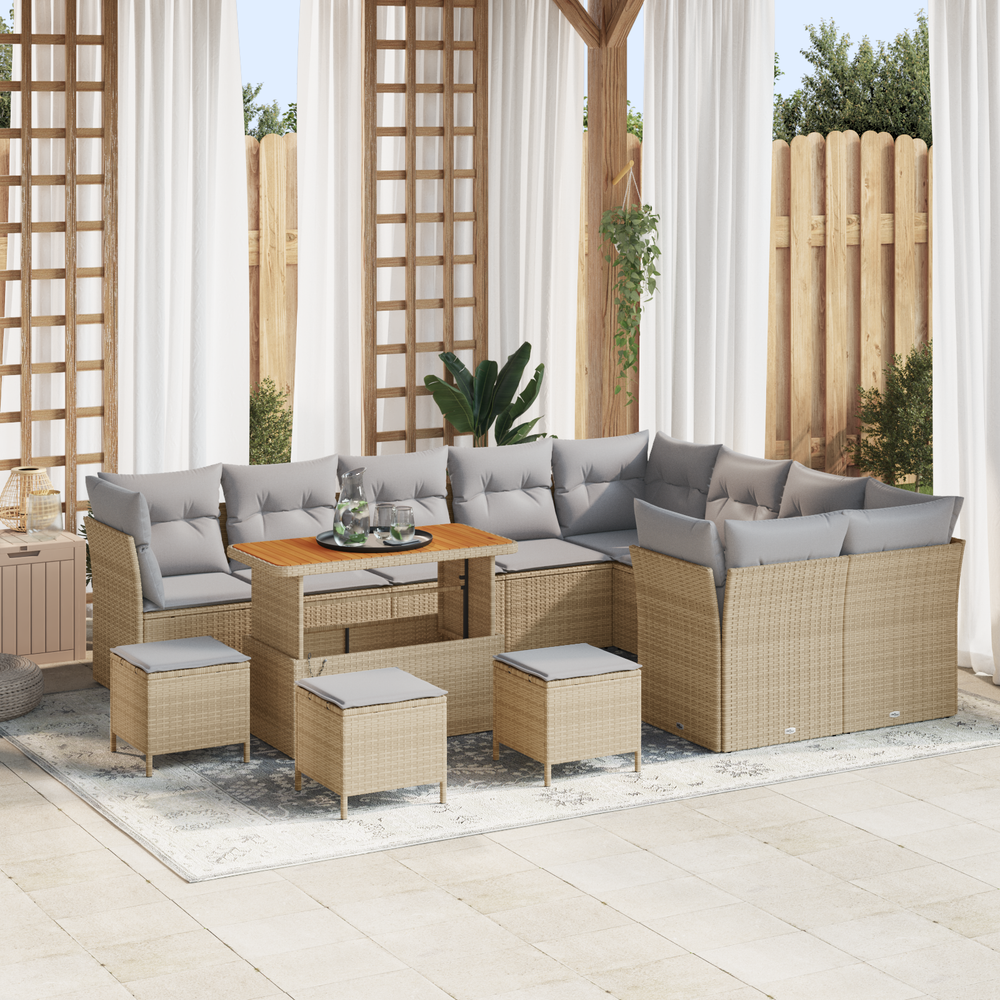 13 Piece Garden Sofa Set with Cushions Sand Poly Rattan Acacia