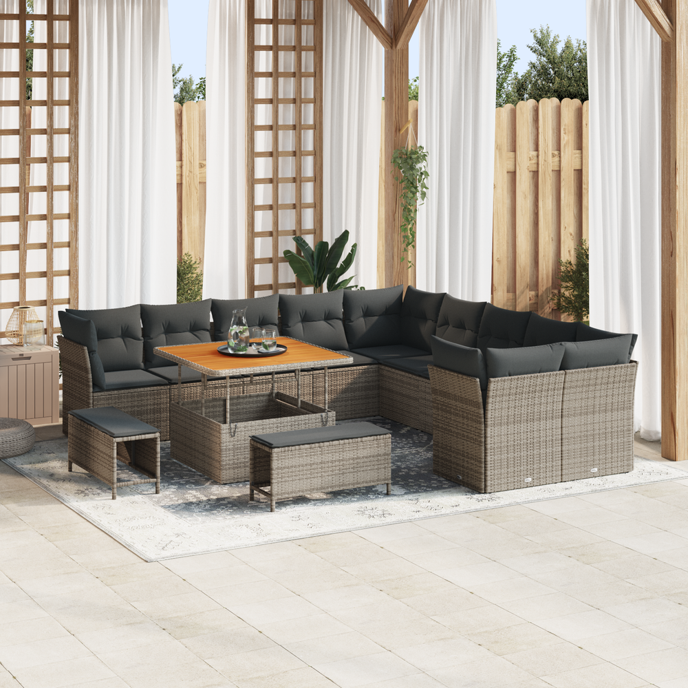 13-piece garden sofa set with cushions gray poly rattan acacia