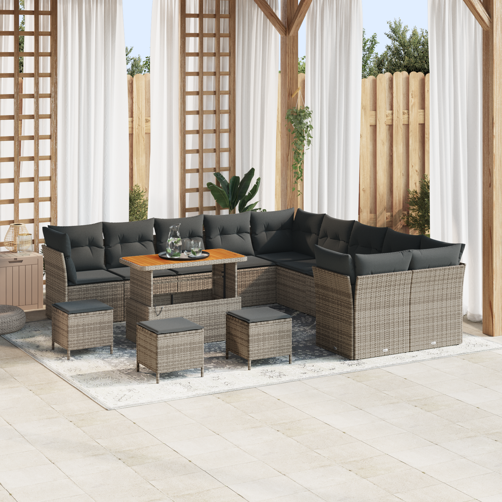 Sodo Sofų Rinkinys su pagalve 14 pcs Pilka 110 x 55 x 71 cm