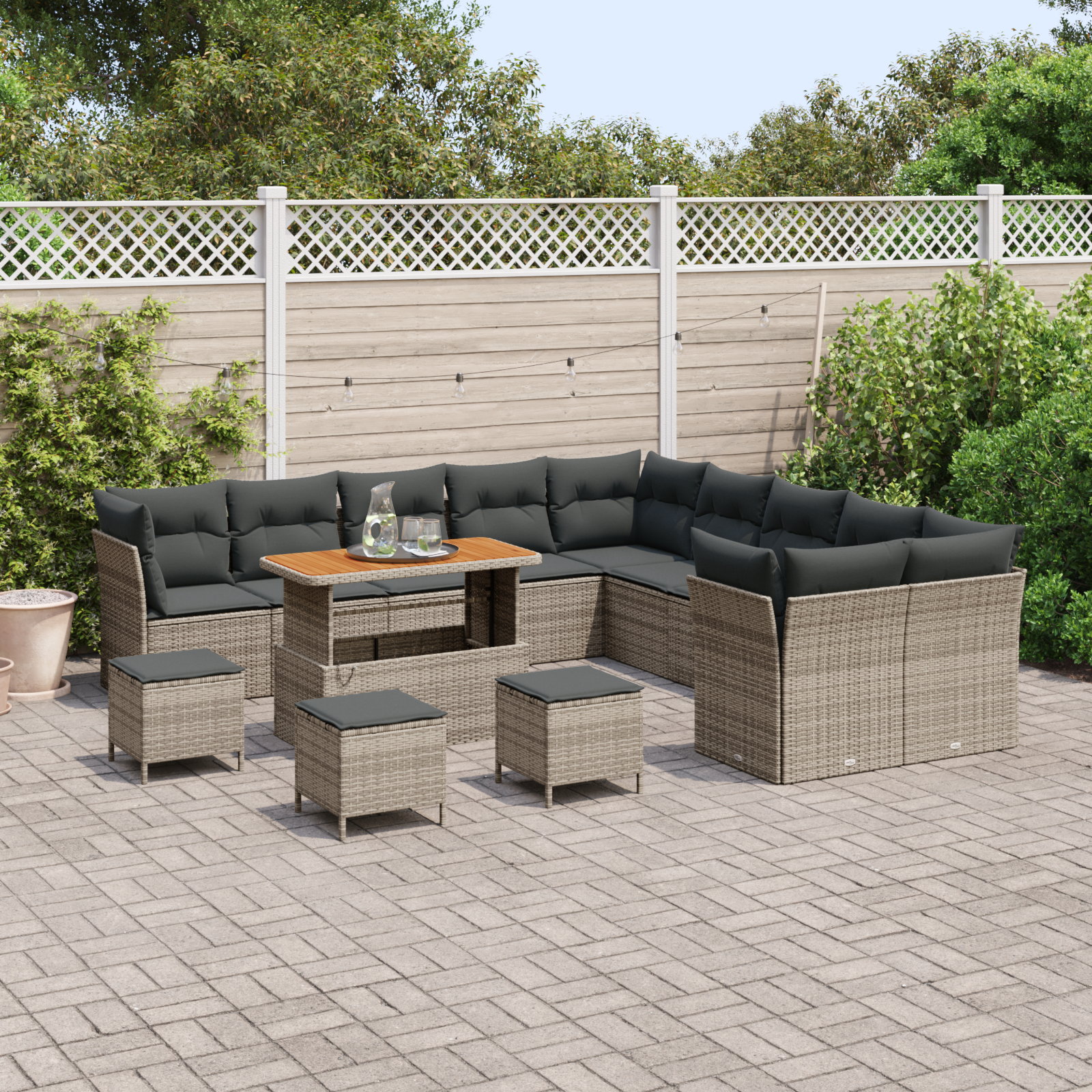Sodo Sofų Rinkinys su pagalve 14 pcs Pilka 110 x 55 x 71 cm