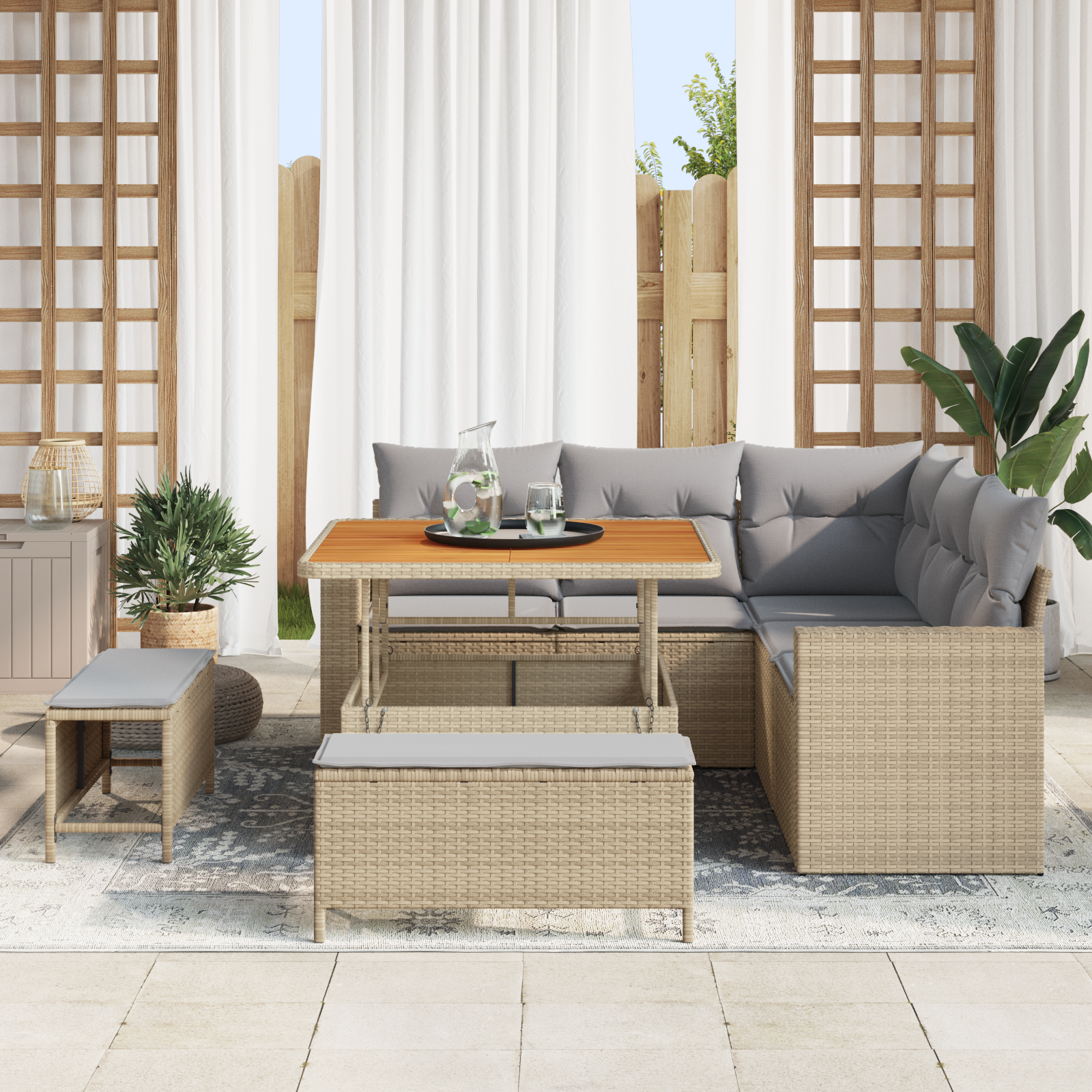 Sodo Sofų Rinkinys 8 pcs smėlio ir šviesiai pilkos spalvos