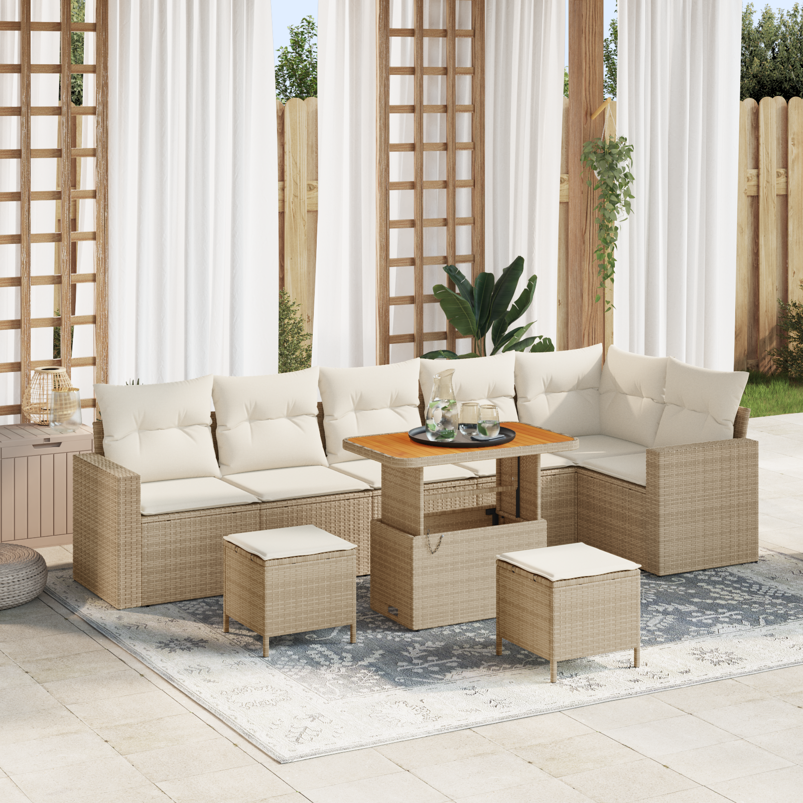 9 dalių sodo sofa setas su pagalvėlėmis smėlio poli ratano akacijos
