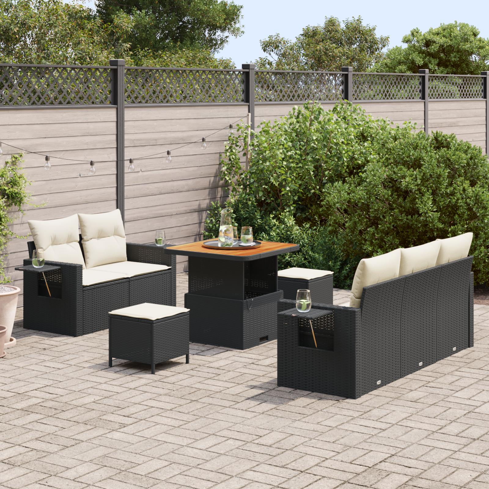 Sodo Sofų Rinkinys su pagalve 8 pcs Juoda ir kreminė
