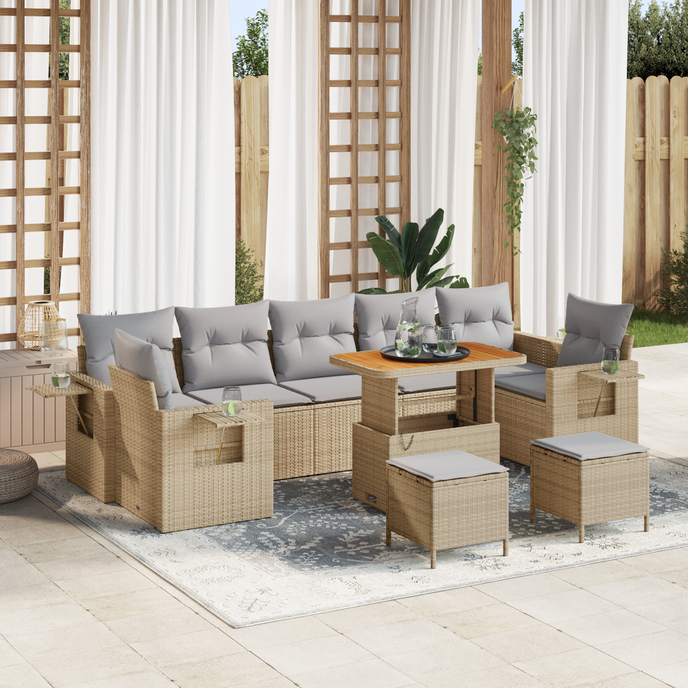 10-piece Garden Sofa Set with Cushions, Sand Poly Rattan Acacia