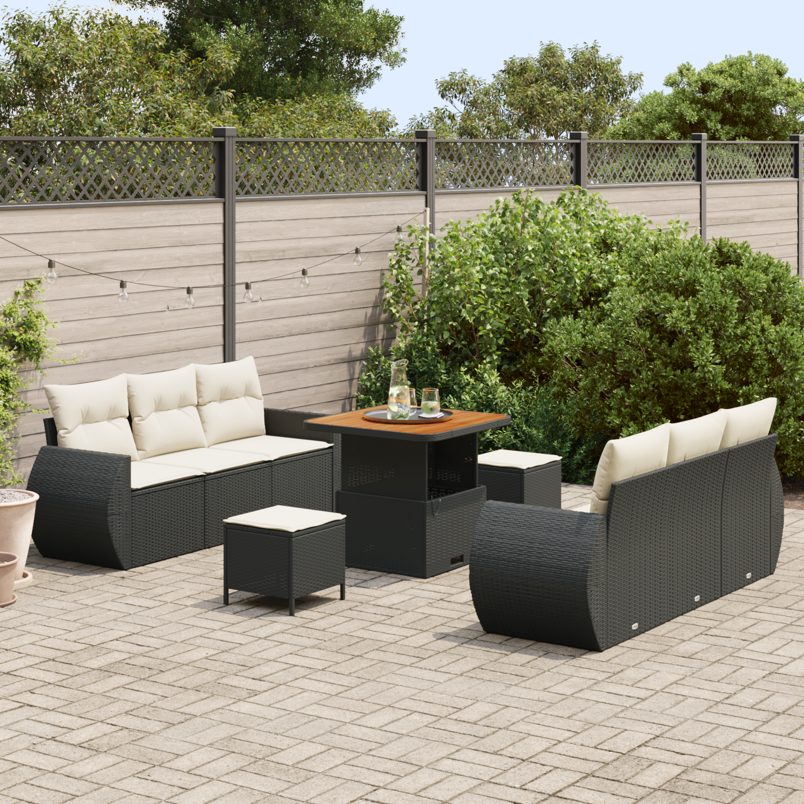 9 dalių sodo sofa su pagalvėlėmis juodas poli ratanas akacija