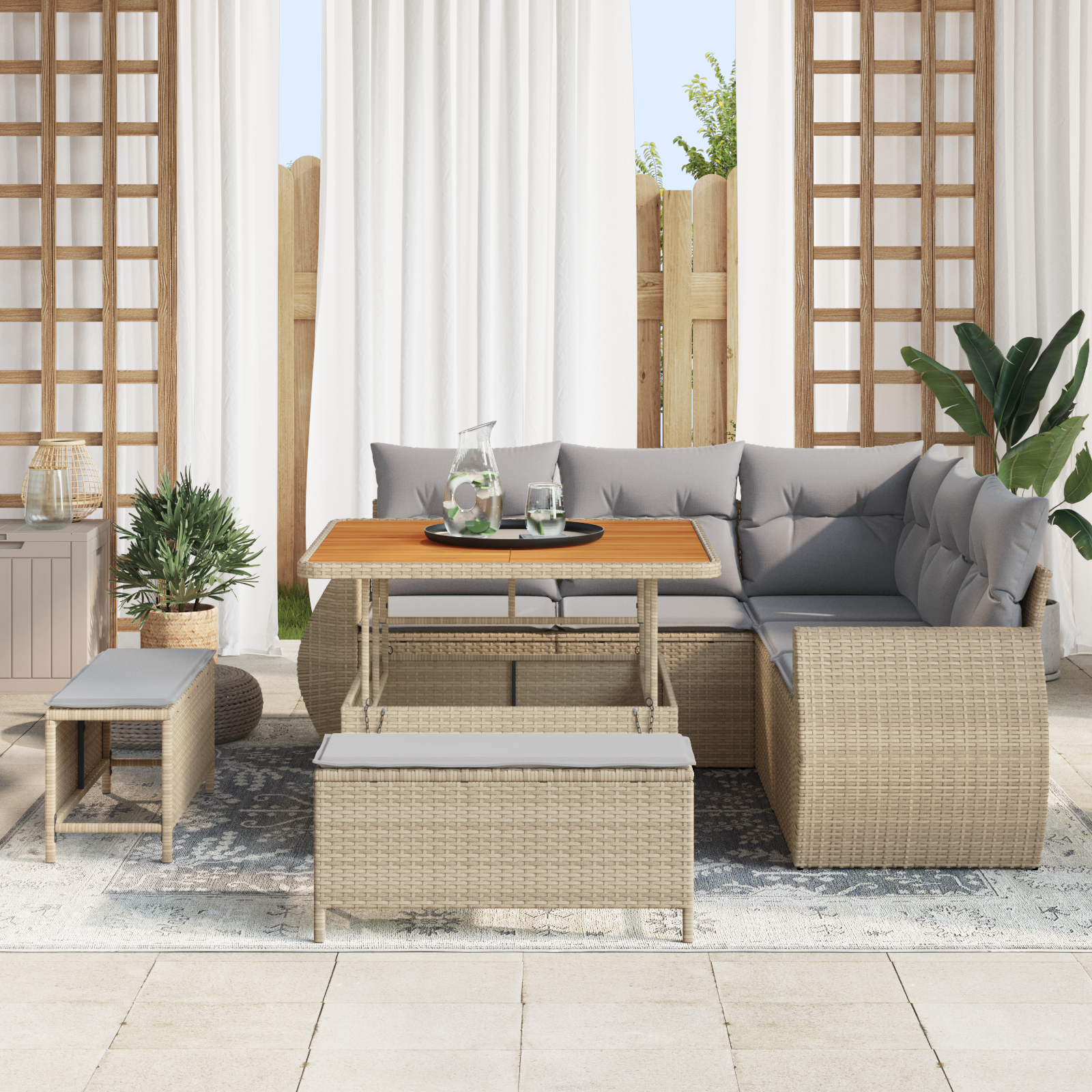 Sodo Sofų Rinkinys 8 pcs smėlio ir šviesiai pilkos spalvos