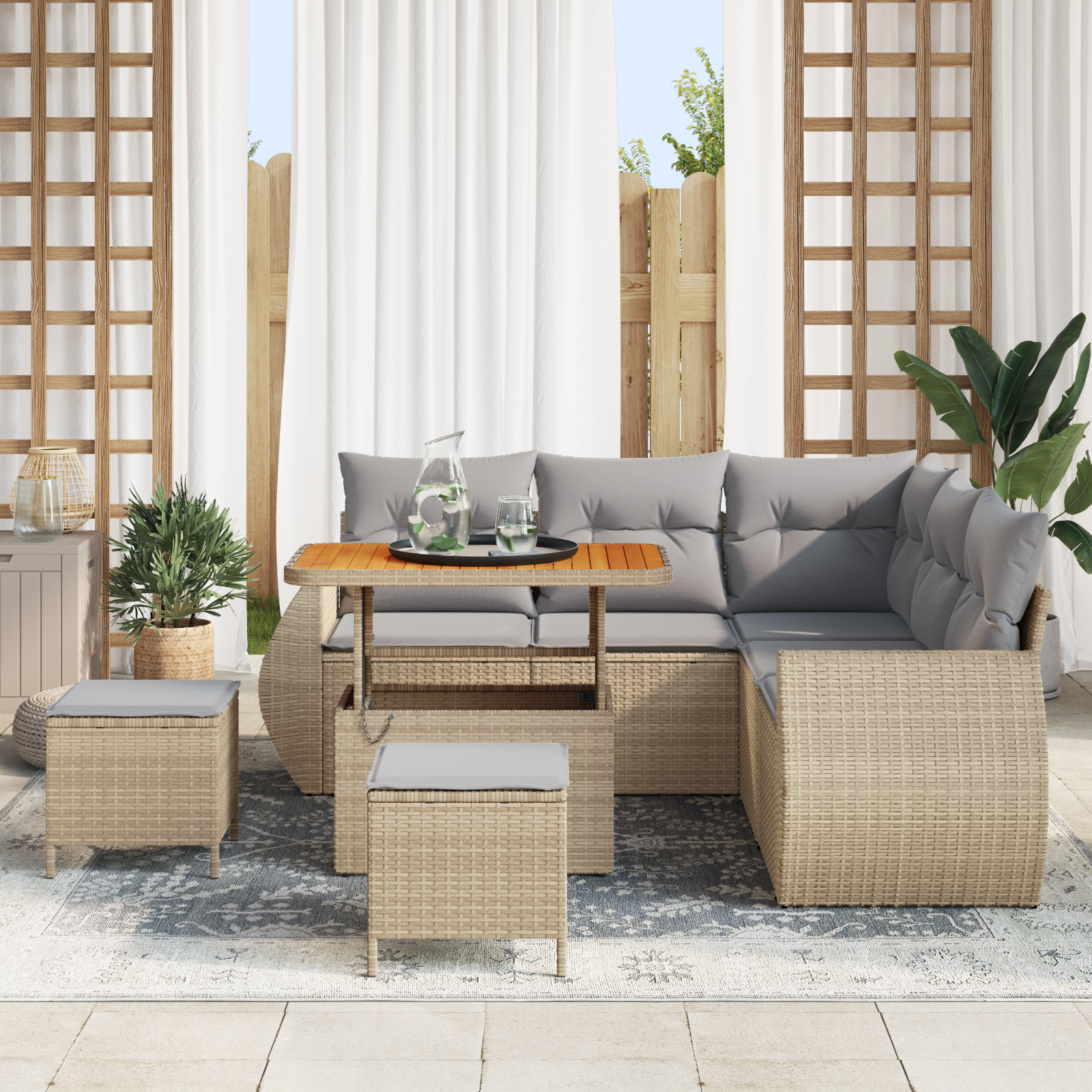 Sodo Sofų Rinkinys 8 pcs smėlio ir šviesiai pilkos spalvos