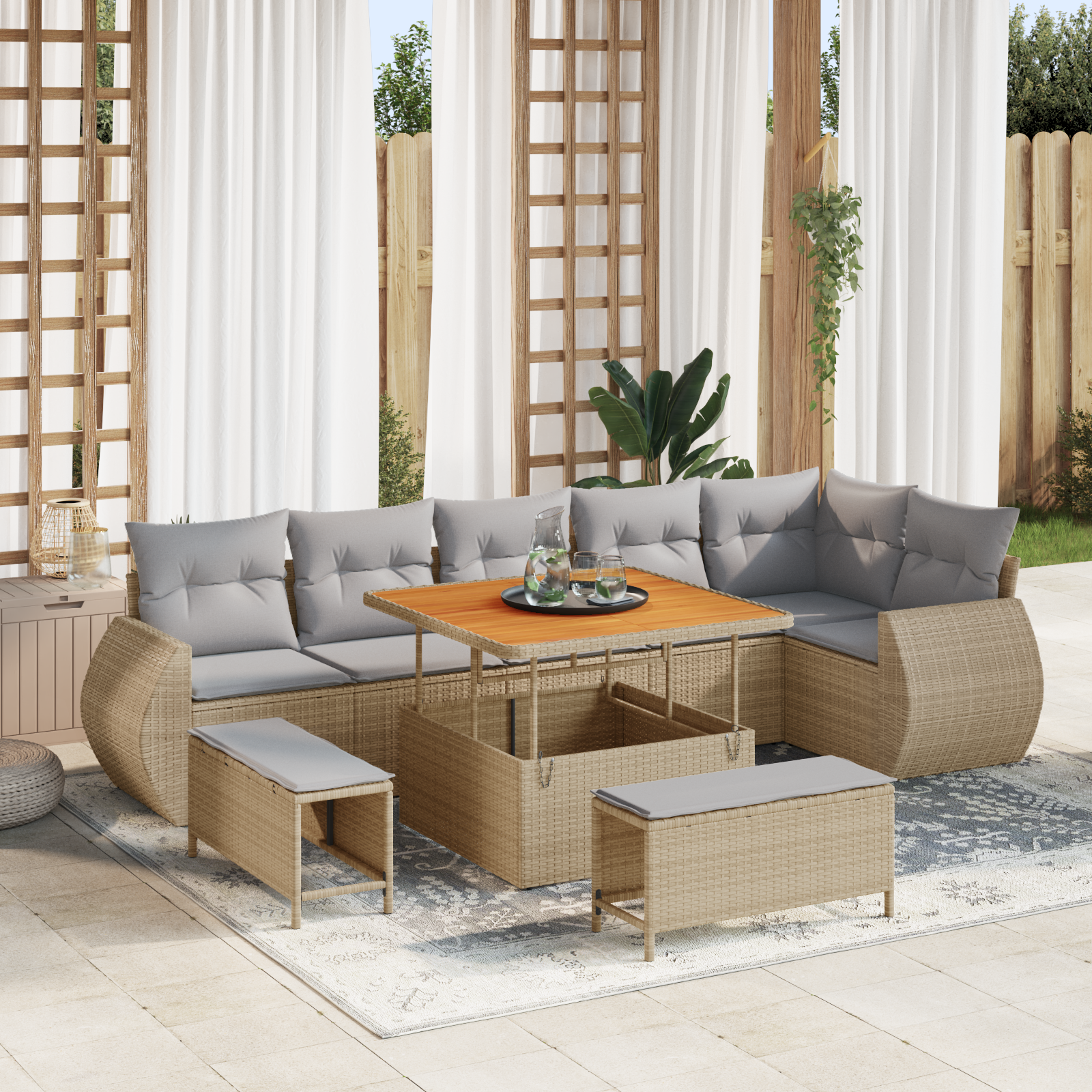 Sodo Sofų Rinkinys 9 pcs smėlio ir šviesiai pilkos spalvos