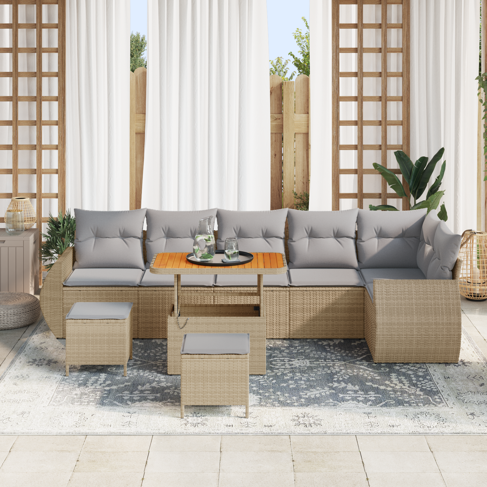 Sodo Sofų Rinkinys 9 pcs smėlio ir šviesiai pilkos spalvos