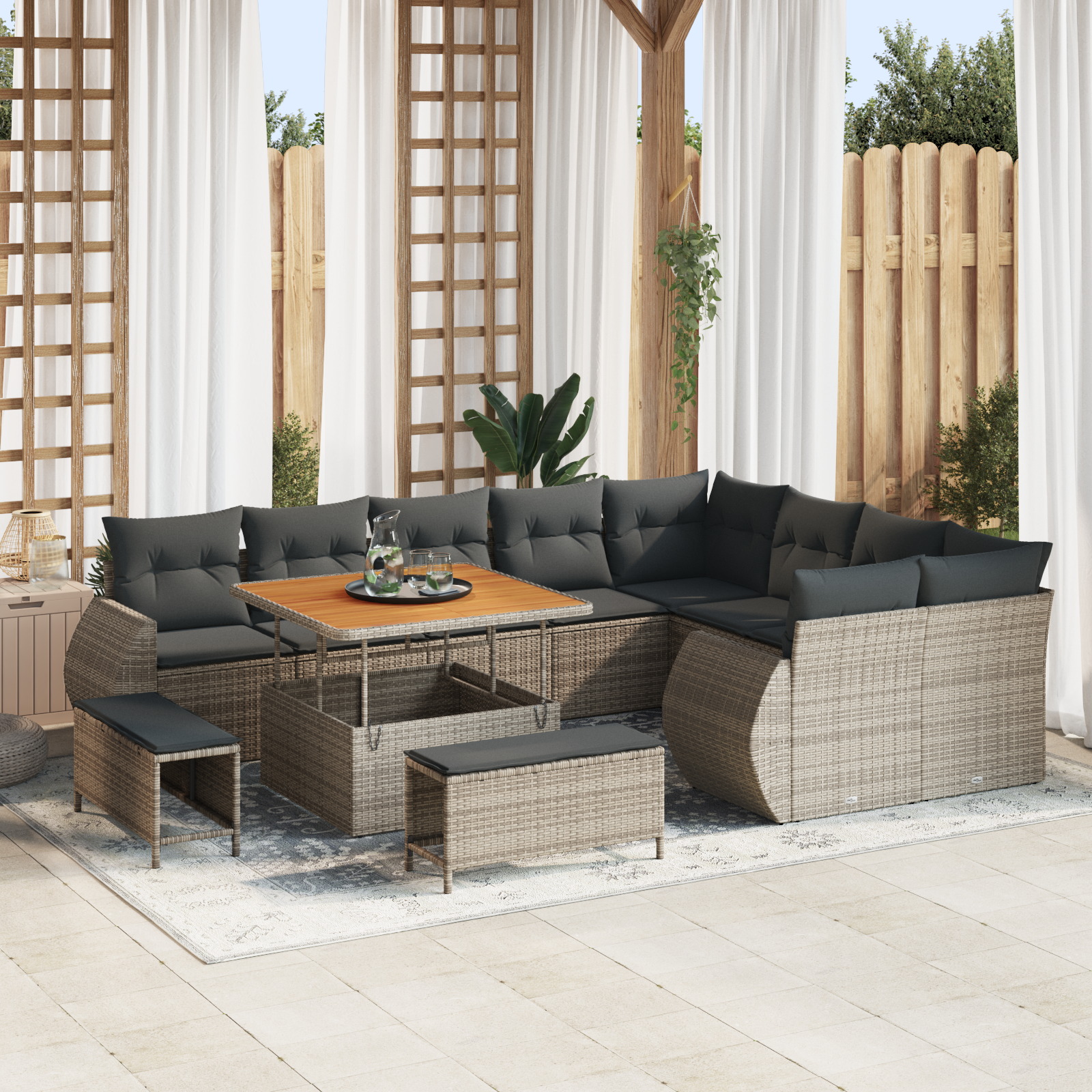 12 dalių sodo sofa komplektas su pagalvėlėmis Pilka poli ratanas akacija