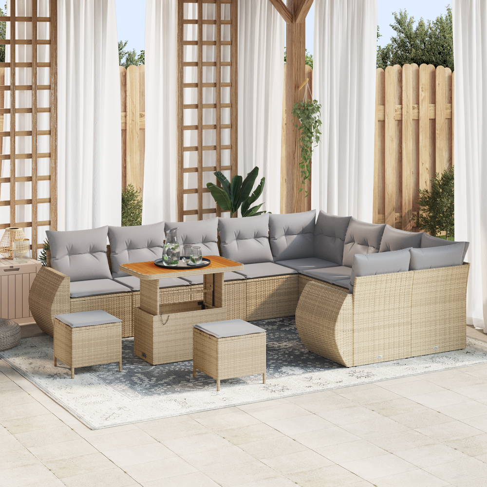 12 dalių sodo sofa komplektas su pagalvėlėmis, smėlio poli ratanas akacija