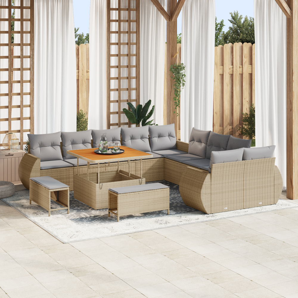 13 dalių sodo sofa rinkinys su pagalvėlėmis Šviesiai smėlio Poli ratanas