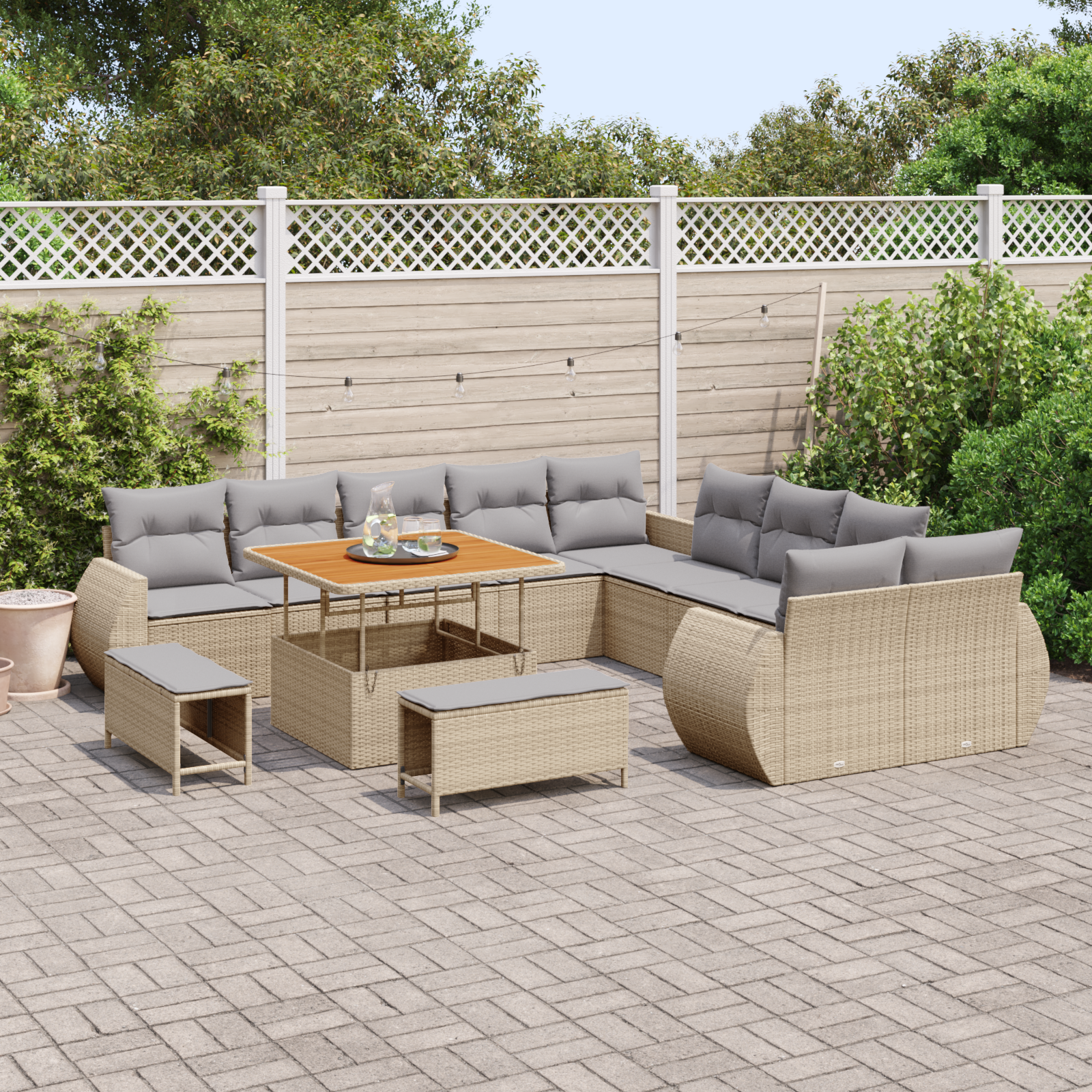 13 dalių sodo sofa rinkinys su pagalvėlėmis Šviesiai smėlio Poli ratanas