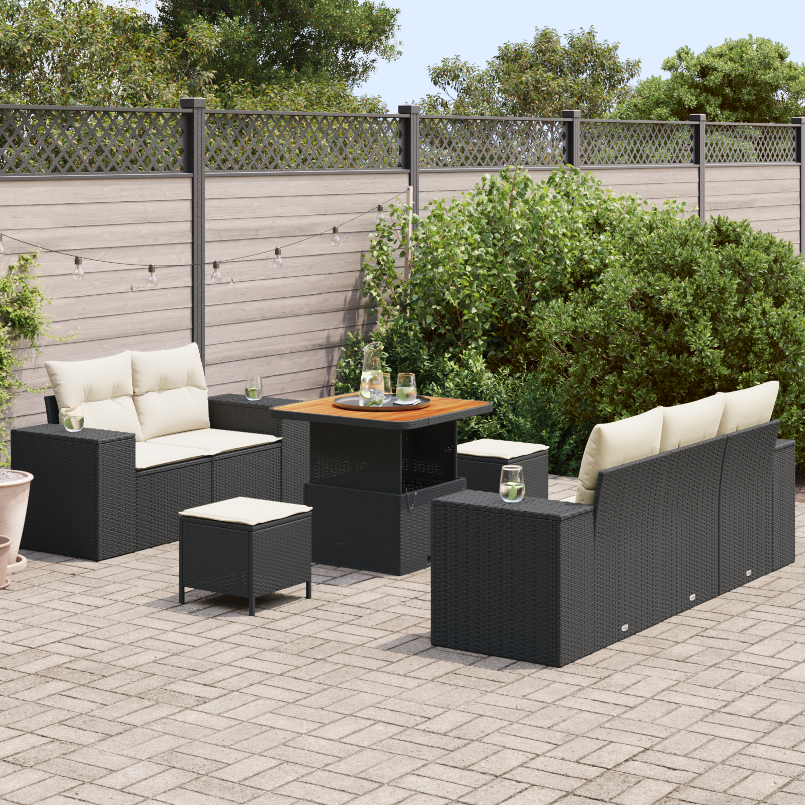 Sodo Sofų Rinkinys 8 pcs Juoda ir kreminė 80 x 80 x 71 cm