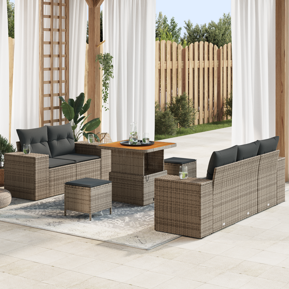 Sodo Sofų Rinkinys su pagalve 8 pcs Pilka Poli ratanas