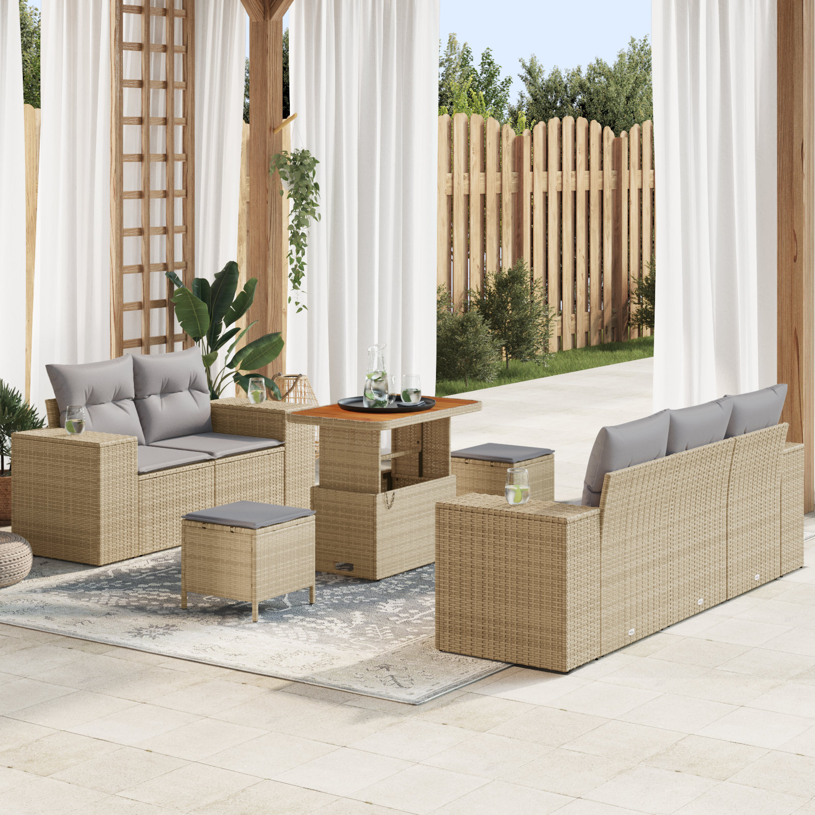 Sodo Sofų Rinkinys 8 pcs smėlio ir šviesiai pilkos spalvos