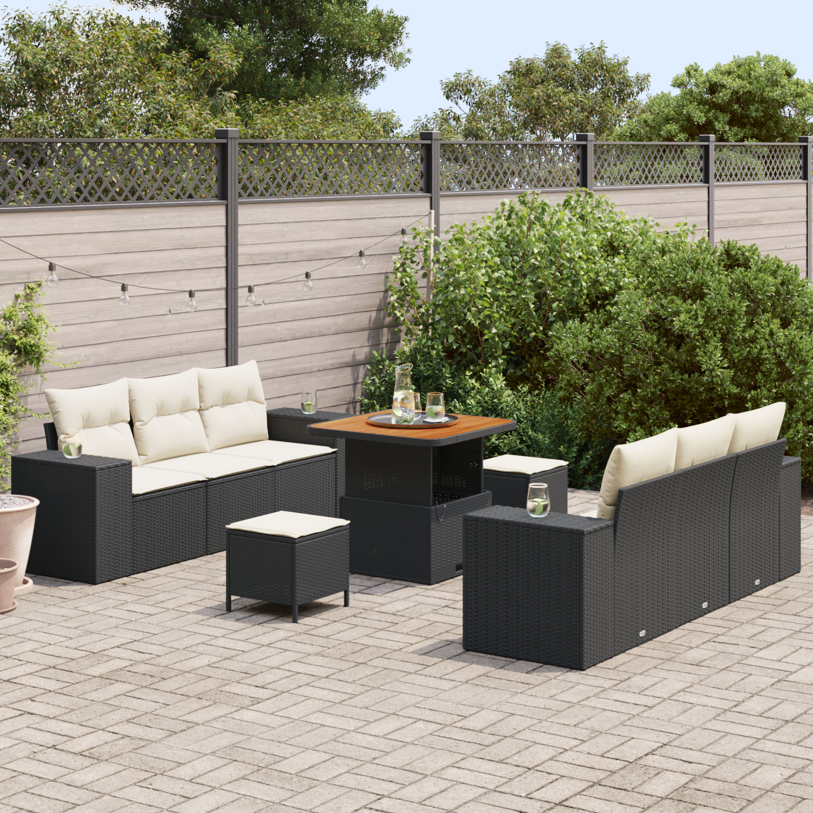 Sodo Sofų Rinkinys 9 pcs Juoda ir kreminė 80 x 80 x 71 cm