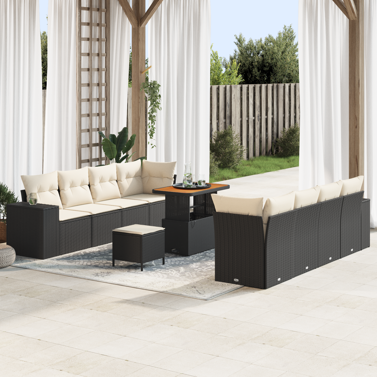 Sodo Sofų Rinkinys su pagalve 11 pcs Juoda ir kreminė
