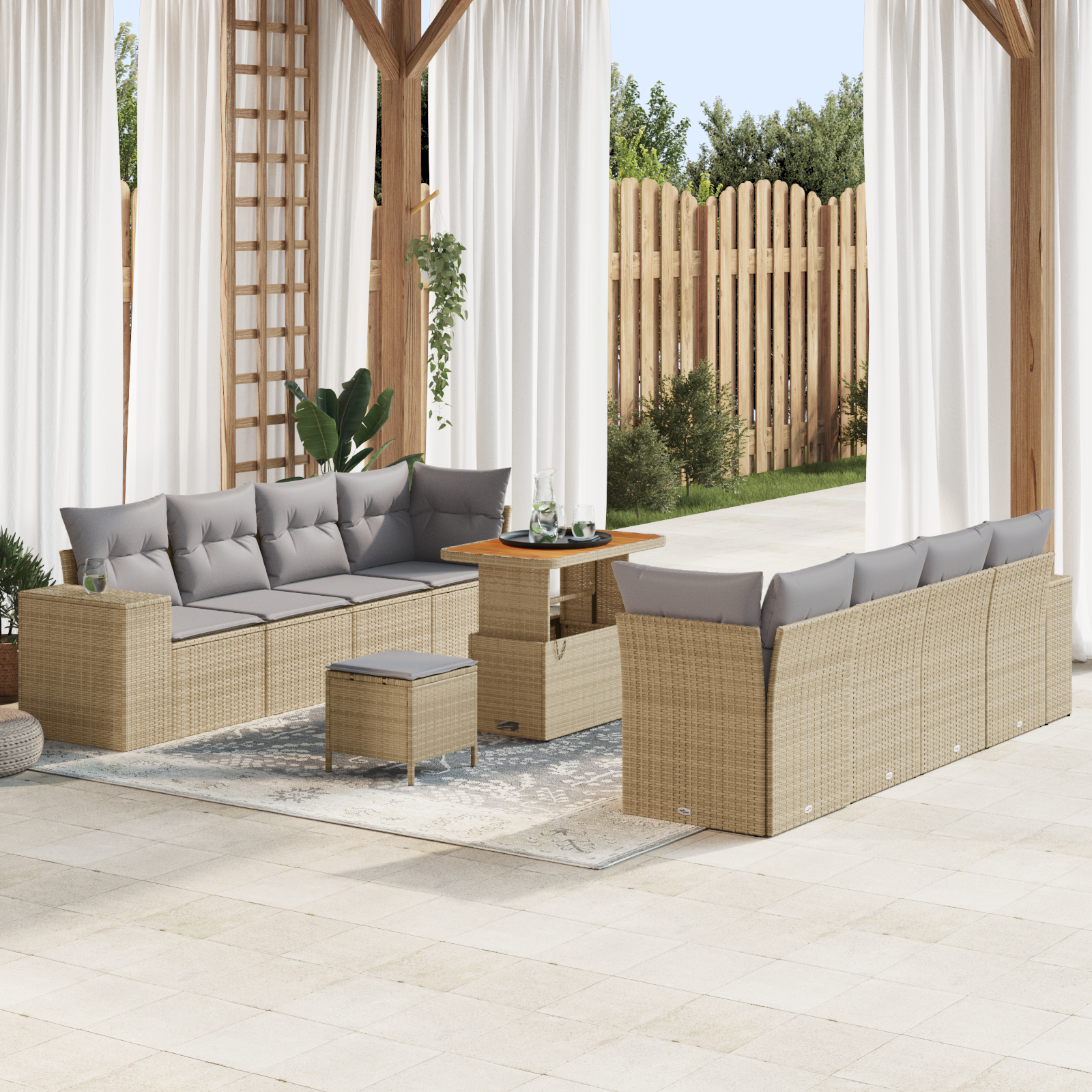 Sodo Sofų Rinkinys su pagalve 11 pcs Bežinė ir šviesiai pilka