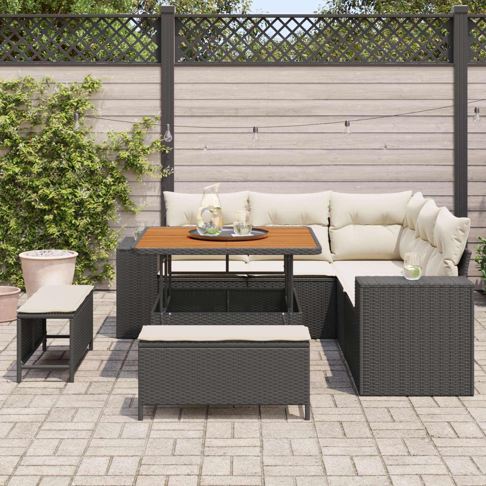 Sodo Sofų Rinkinys 8 pcs Juoda ir kreminė 100 x 100 x 71 cm