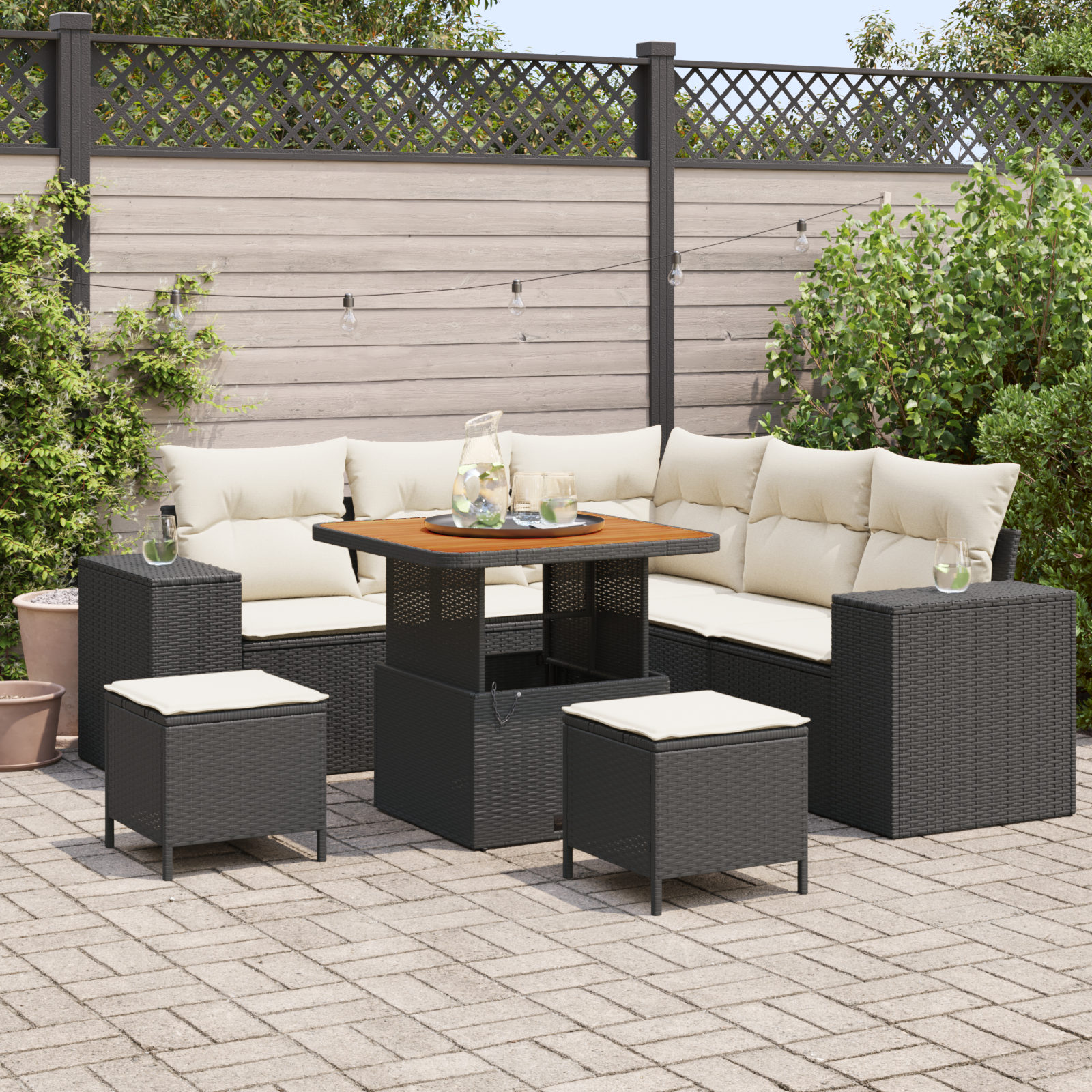 Sodo Sofų Rinkinys 8 pcs Juoda ir kreminė 80 x 80 x 71 cm