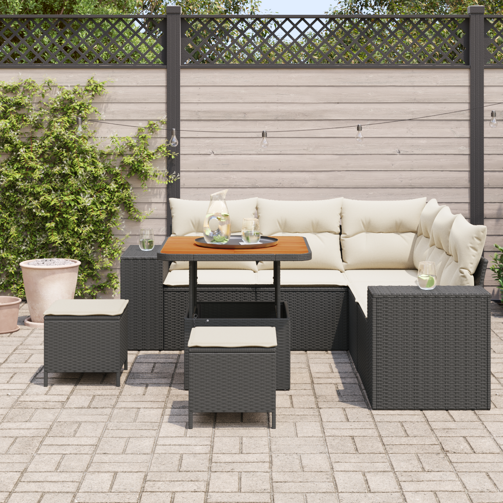 Sodo Sofų Rinkinys 8 pcs Juoda ir kreminė 80 x 80 x 71 cm