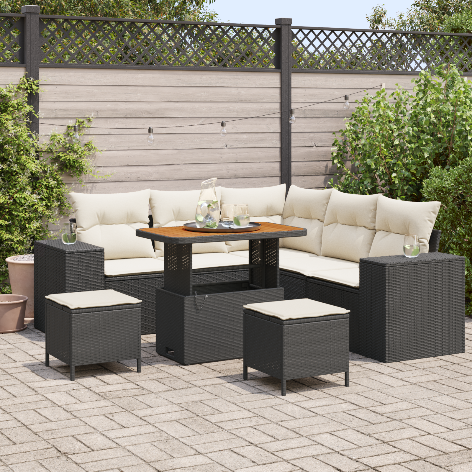 Sodo Sofų Rinkinys 8 pcs Juoda ir kreminė 90 x 55 x 71 cm