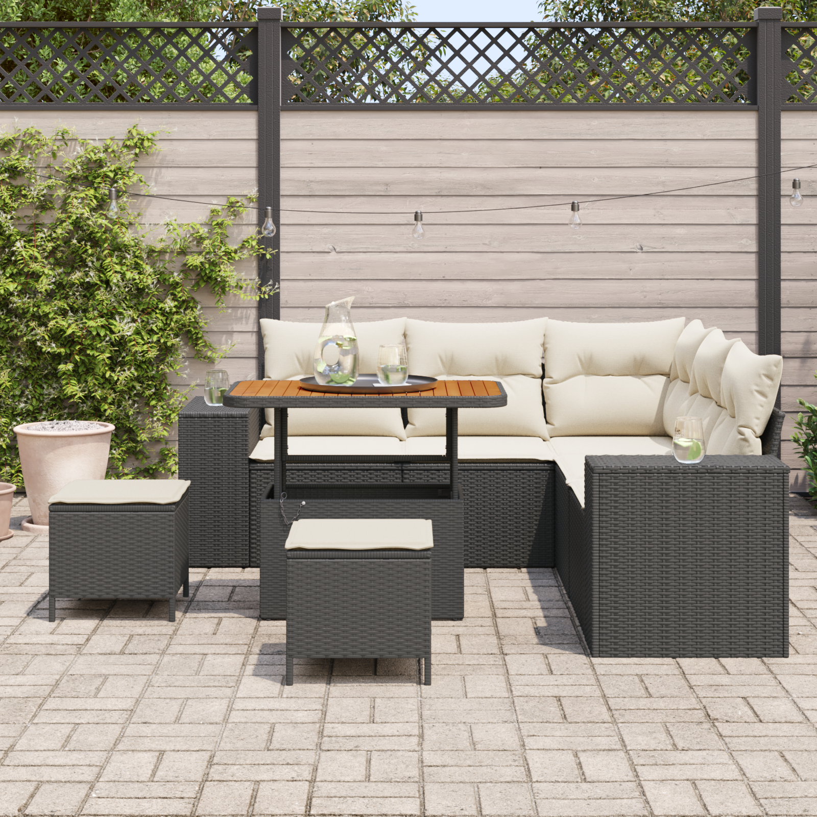 Sodo Sofų Rinkinys 8 pcs Juoda ir kreminė 90 x 55 x 71 cm