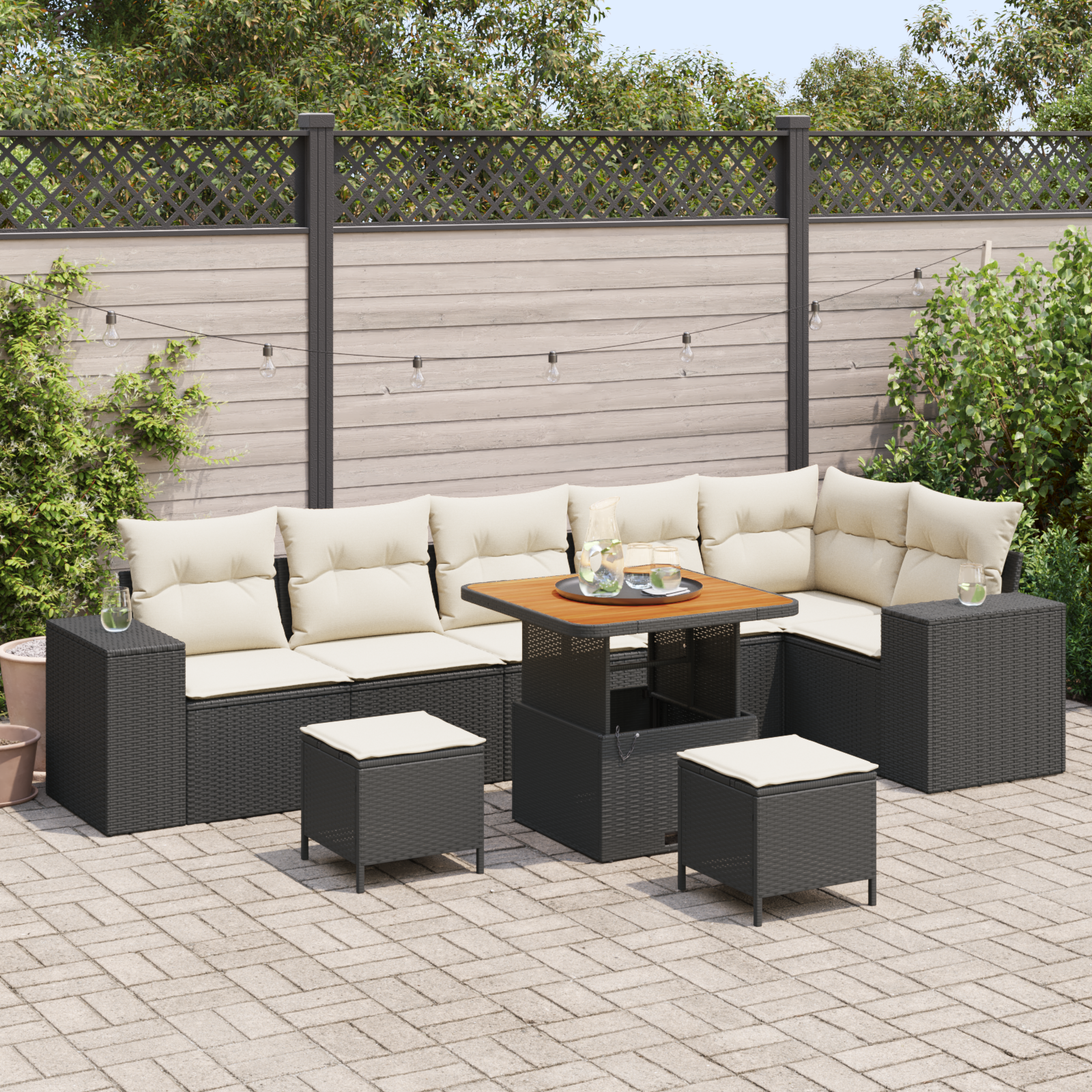 Sodo Sofų Rinkinys 9 pcs Juoda ir kreminė 80 x 80 x 71 cm