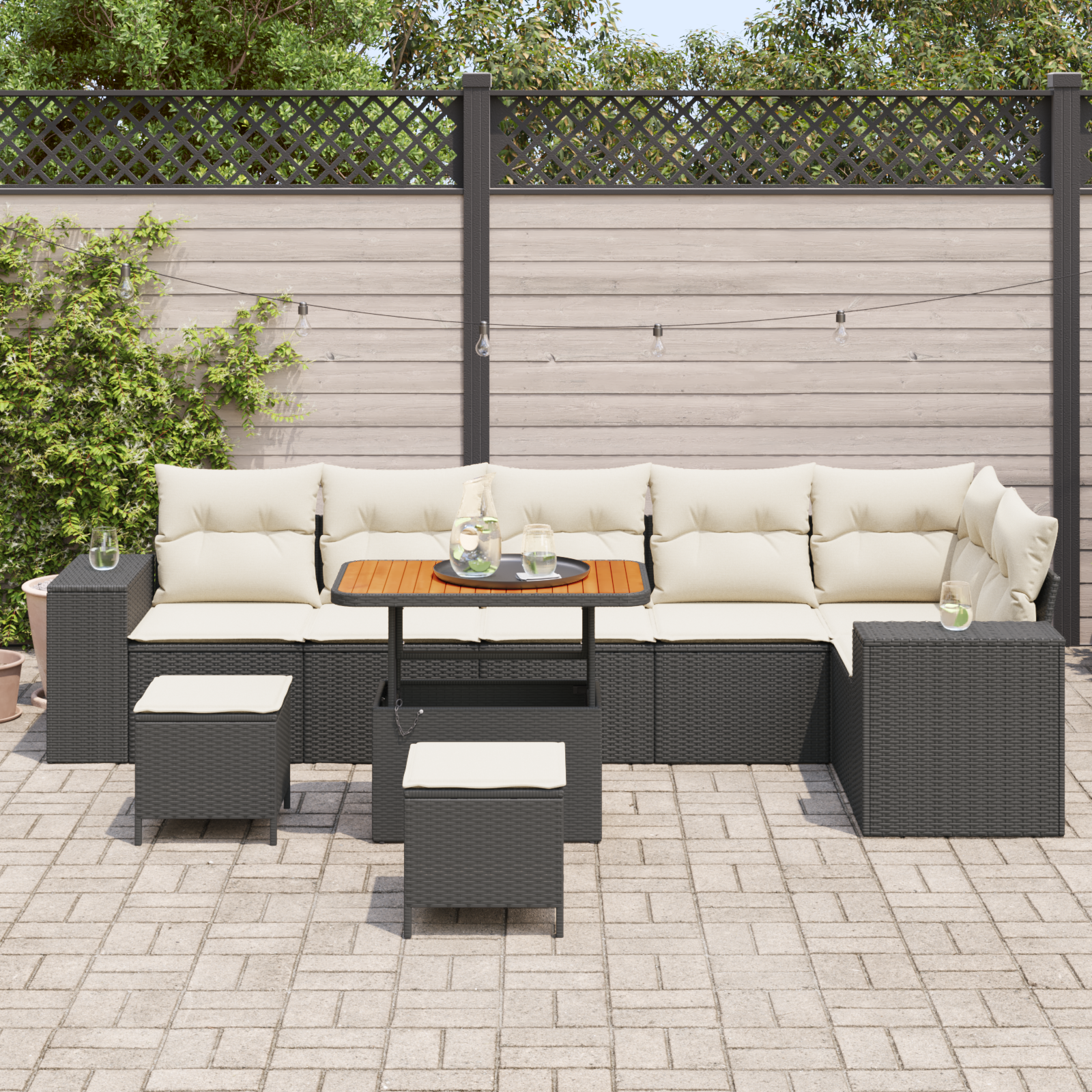Sodo Sofų Rinkinys 9 pcs Juoda ir kreminė 90 x 55 x 71 cm