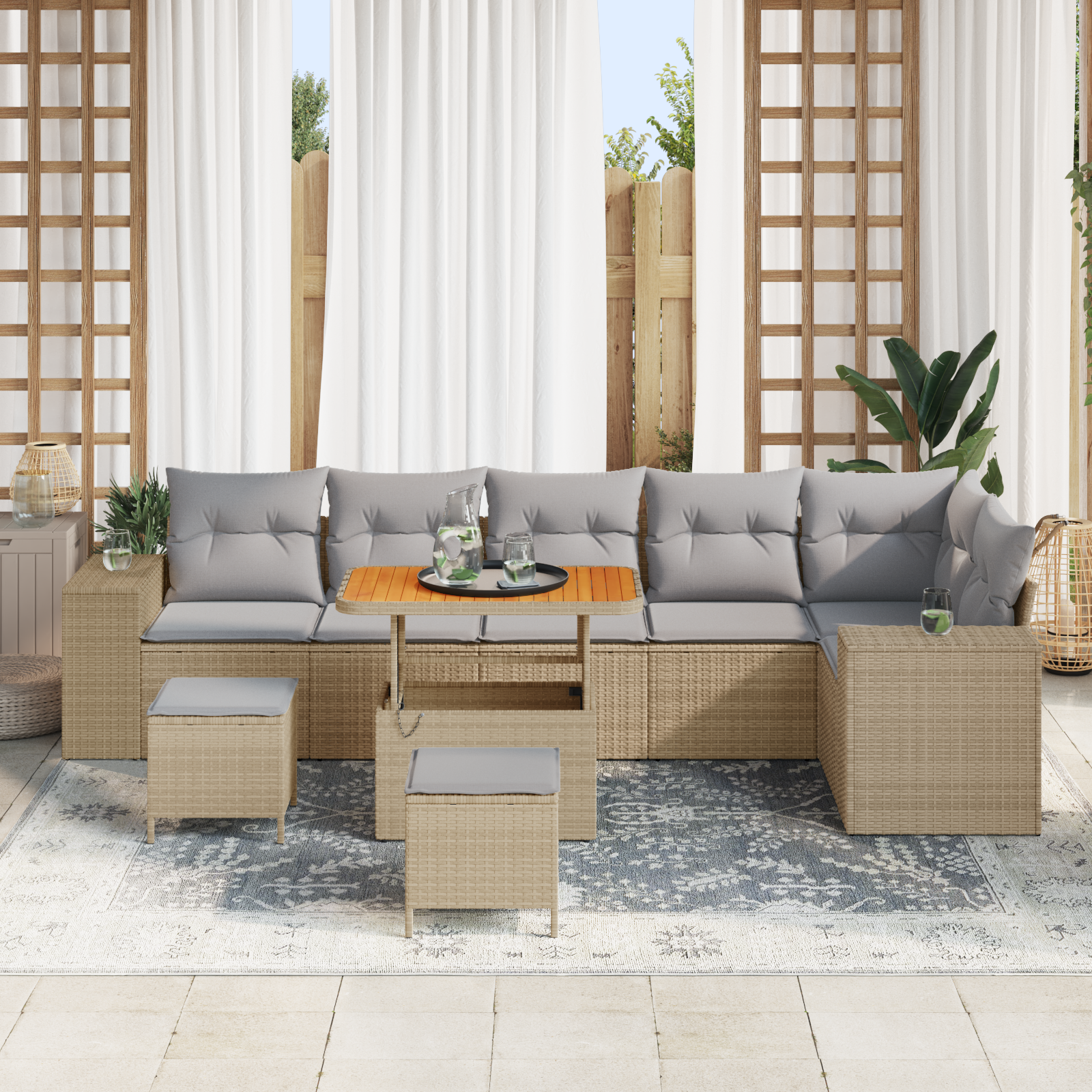 Sodo Sofų Rinkinys su pagalve 9 pcs Bežinė ir šviesiai pilka