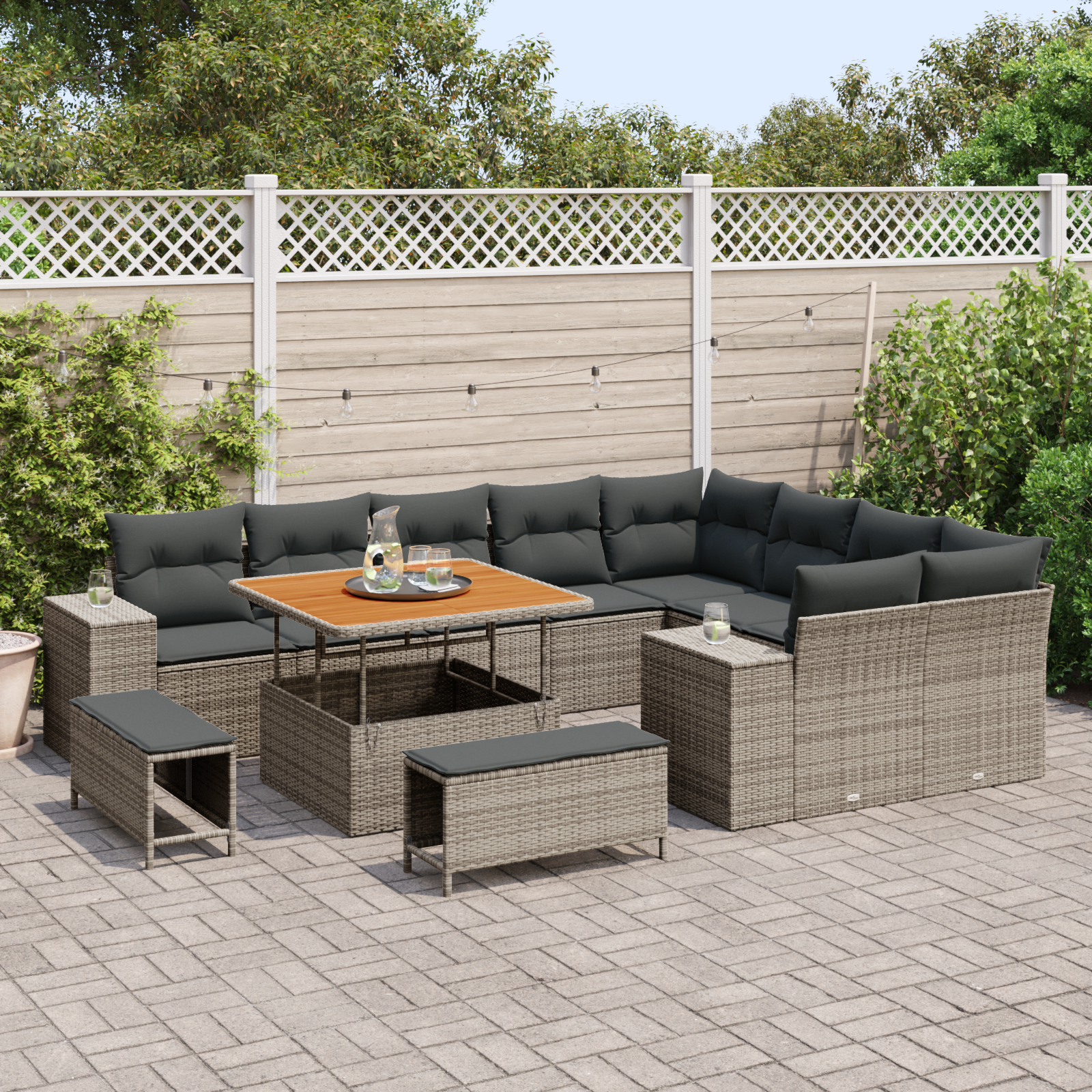 Sodo Sofų Rinkinys su pagalve 12 pcs Pilka 100 x 100 x 71 cm