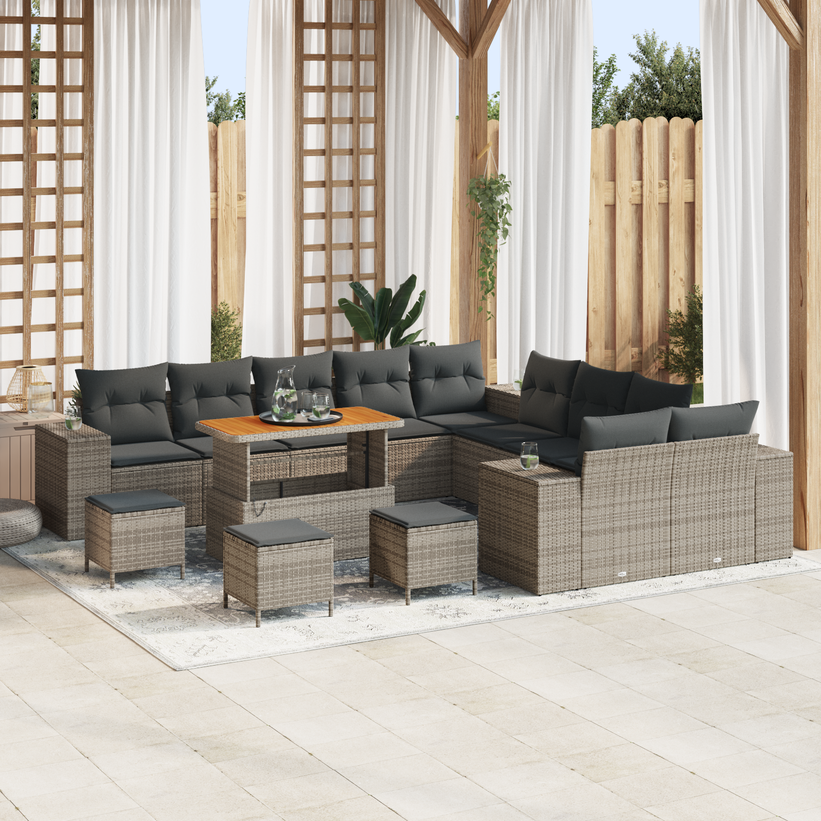 Sodo Sofų Rinkinys su pagalve 14 pcs Pilka 110 x 55 x 71 cm