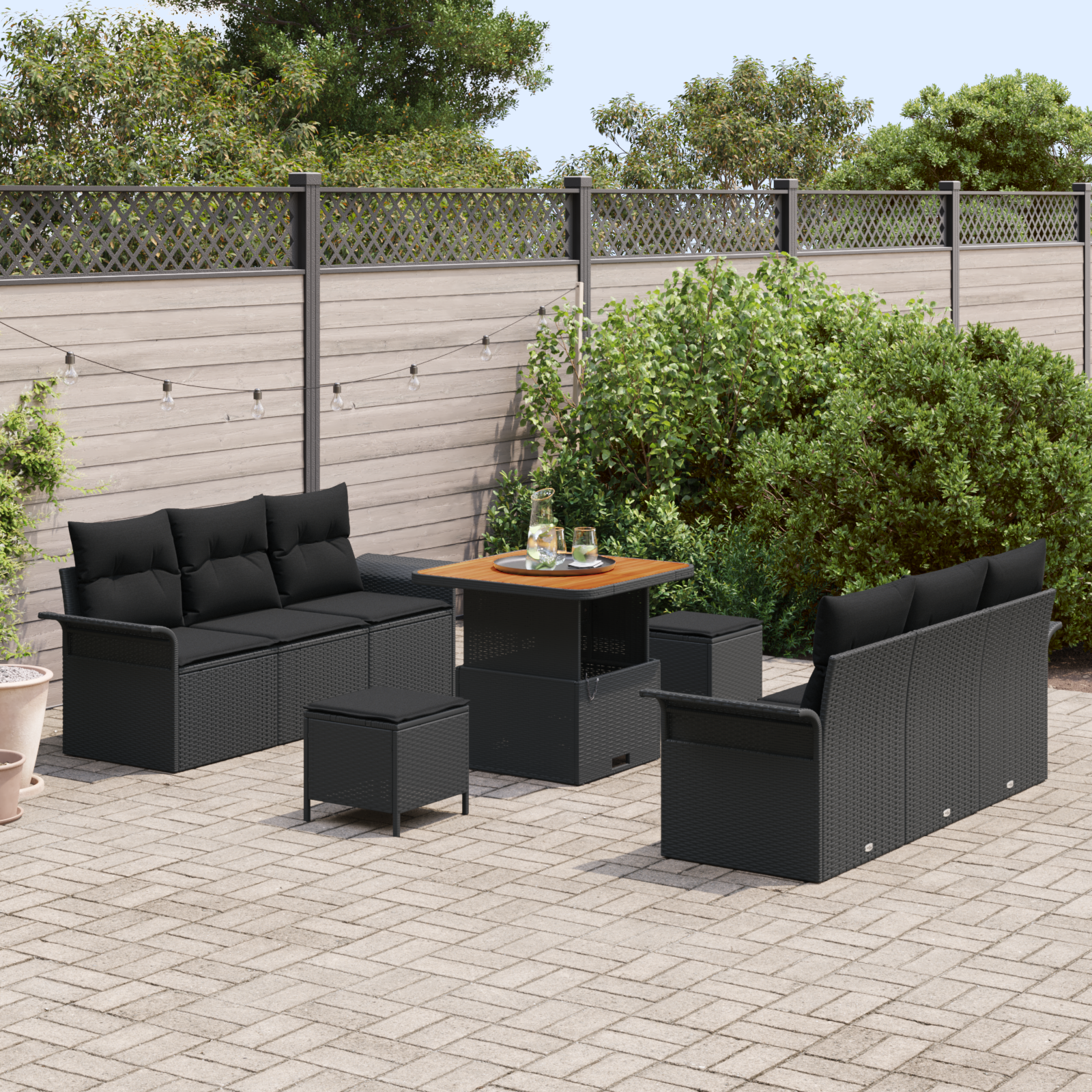 Sodo Sofų Rinkinys su pagalve 9 pcs Juoda 80 x 80 x 71 cm