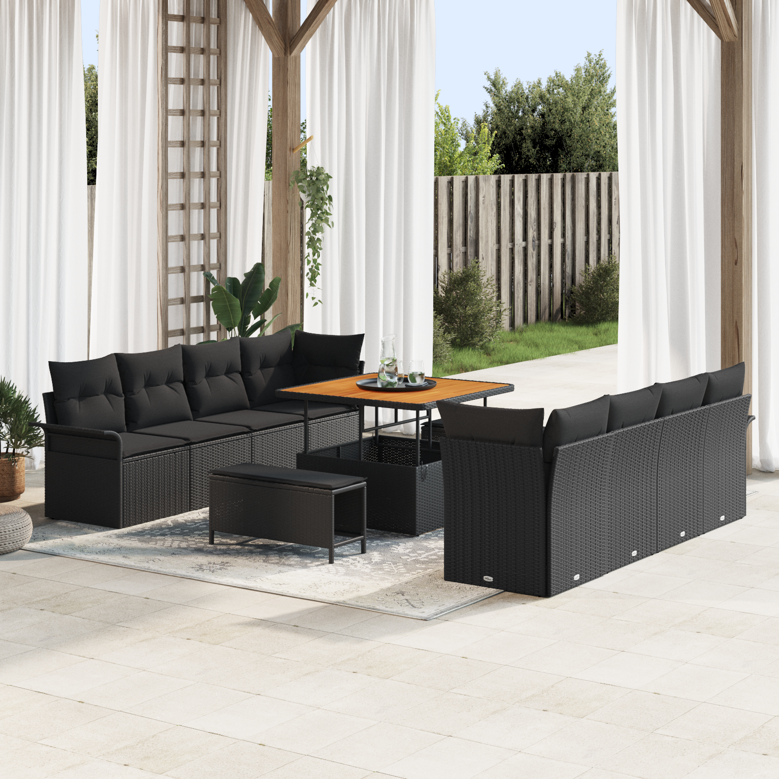 11 dalių sodo sofa komplektas su pagalvėlėmis juoda poli ratanas akacija