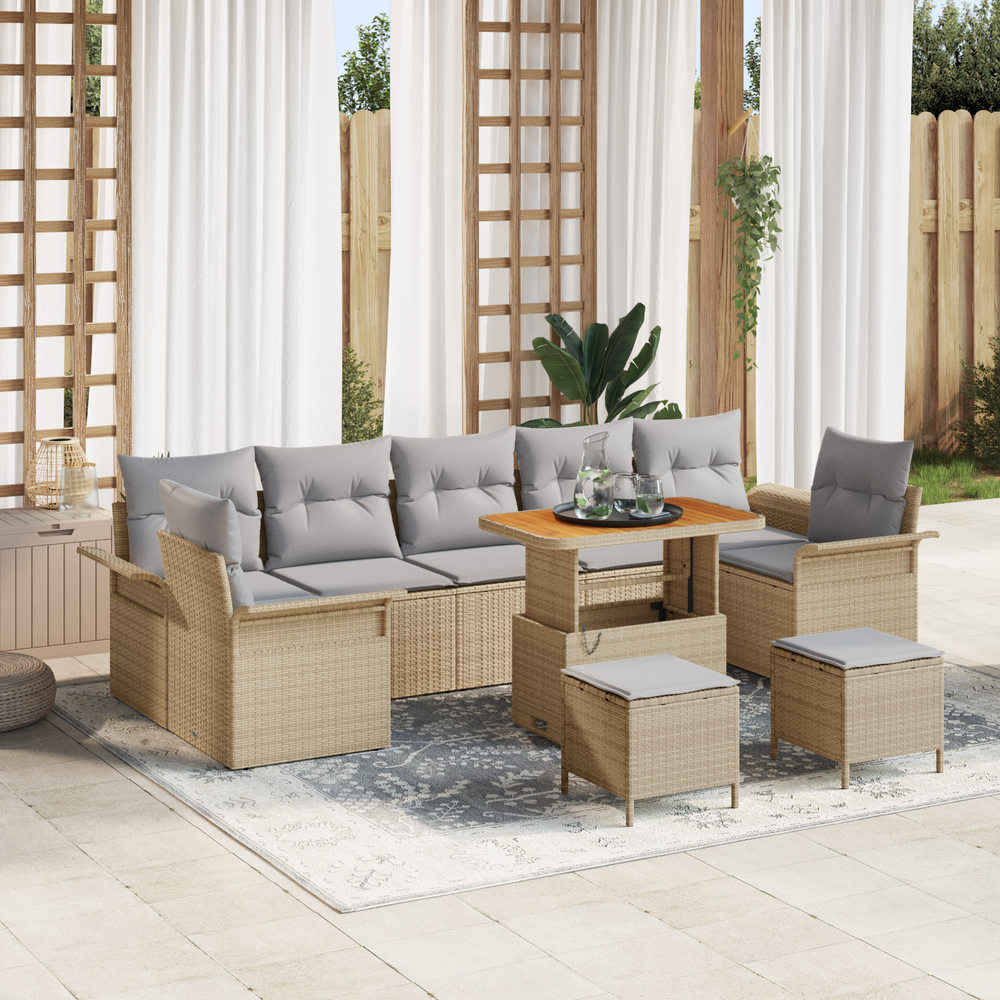 10 dalių sodų sofa rinkinys su pagalvėlėmis smėlio spalvos poliratanas akacija