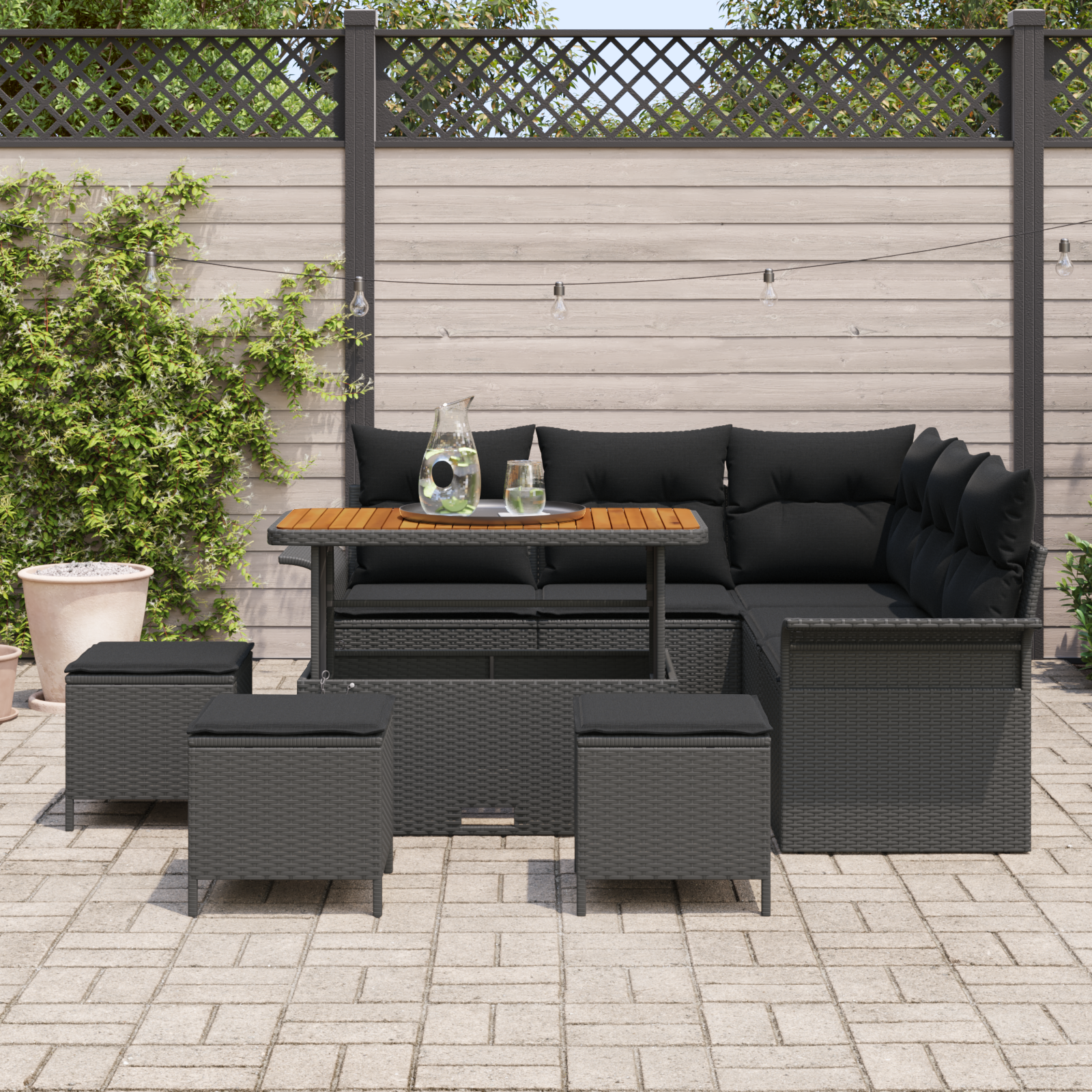 Sodo Sofų Rinkinys su pagalve su saugykla 9 pcs Juoda