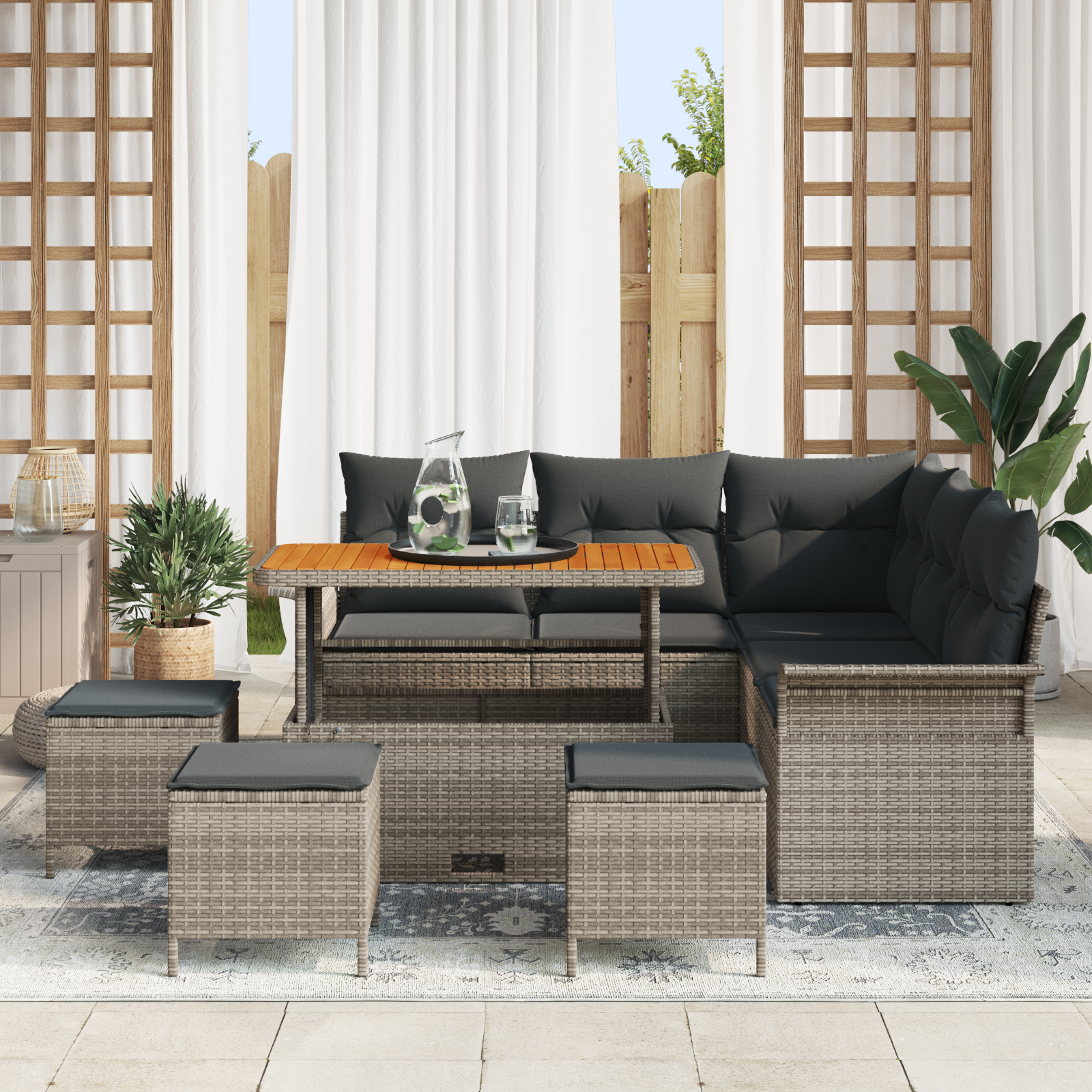 Sodo Sofų Rinkinys su pagalve su saugykla 9 pcs Pilka