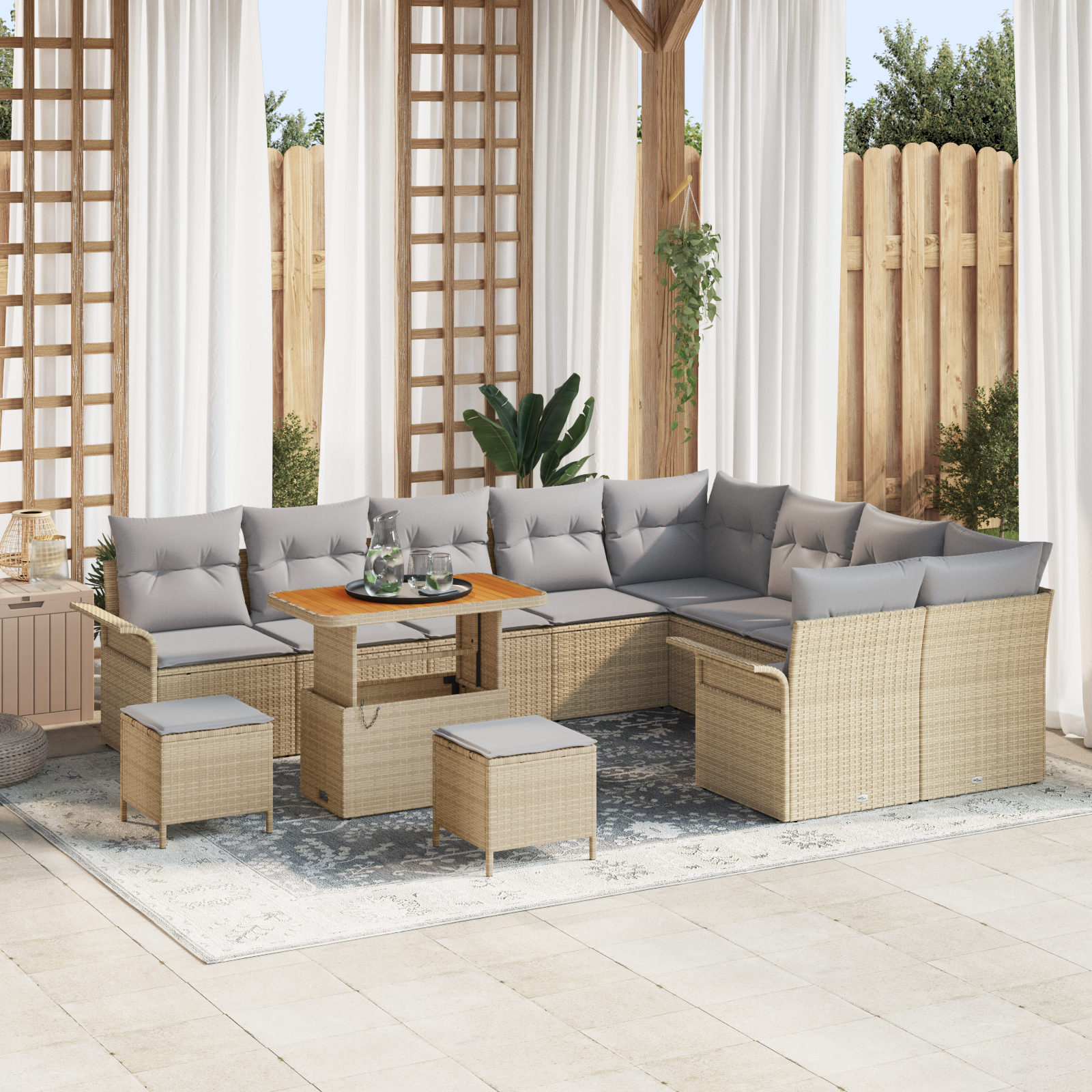 12 Dalių Sodo Sofa Rinkinys su Pagalvėmis Smėlio Poli Ratanas Akacija