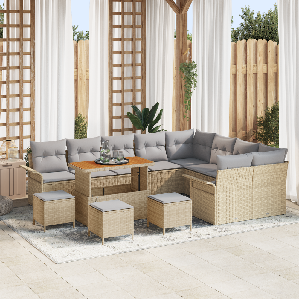 13 dalių Sodo Sofa Set su Pagalvėmis Smėlio Poli Ratanas Akacija