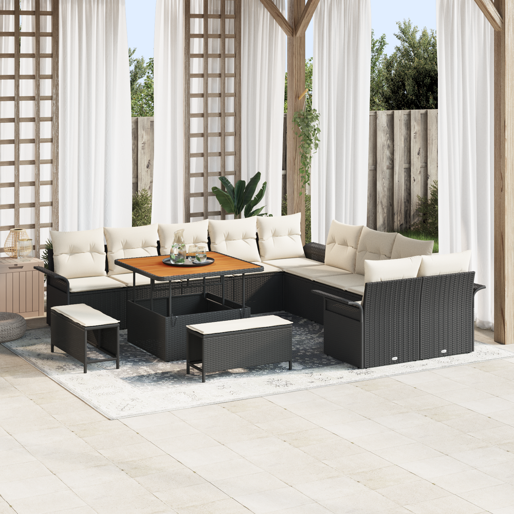13 dalių Sodo Sofa Rinkinys su Pagalvėlėmis Juodo Poli Ratanas Akacijos