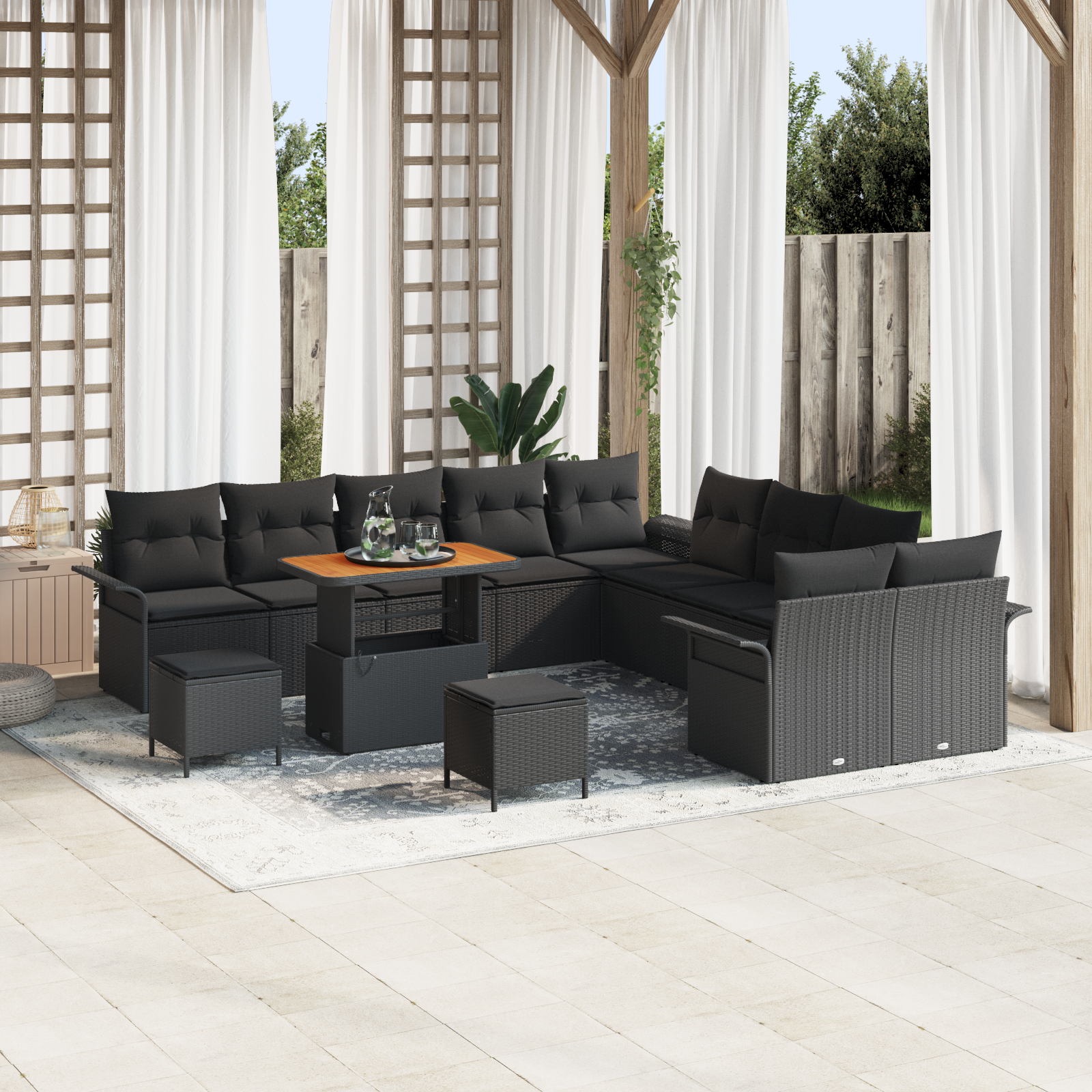 13 dalių sodo sofa komplektas su pagalvėlėmis Juodas Poli Ratanas Akacija