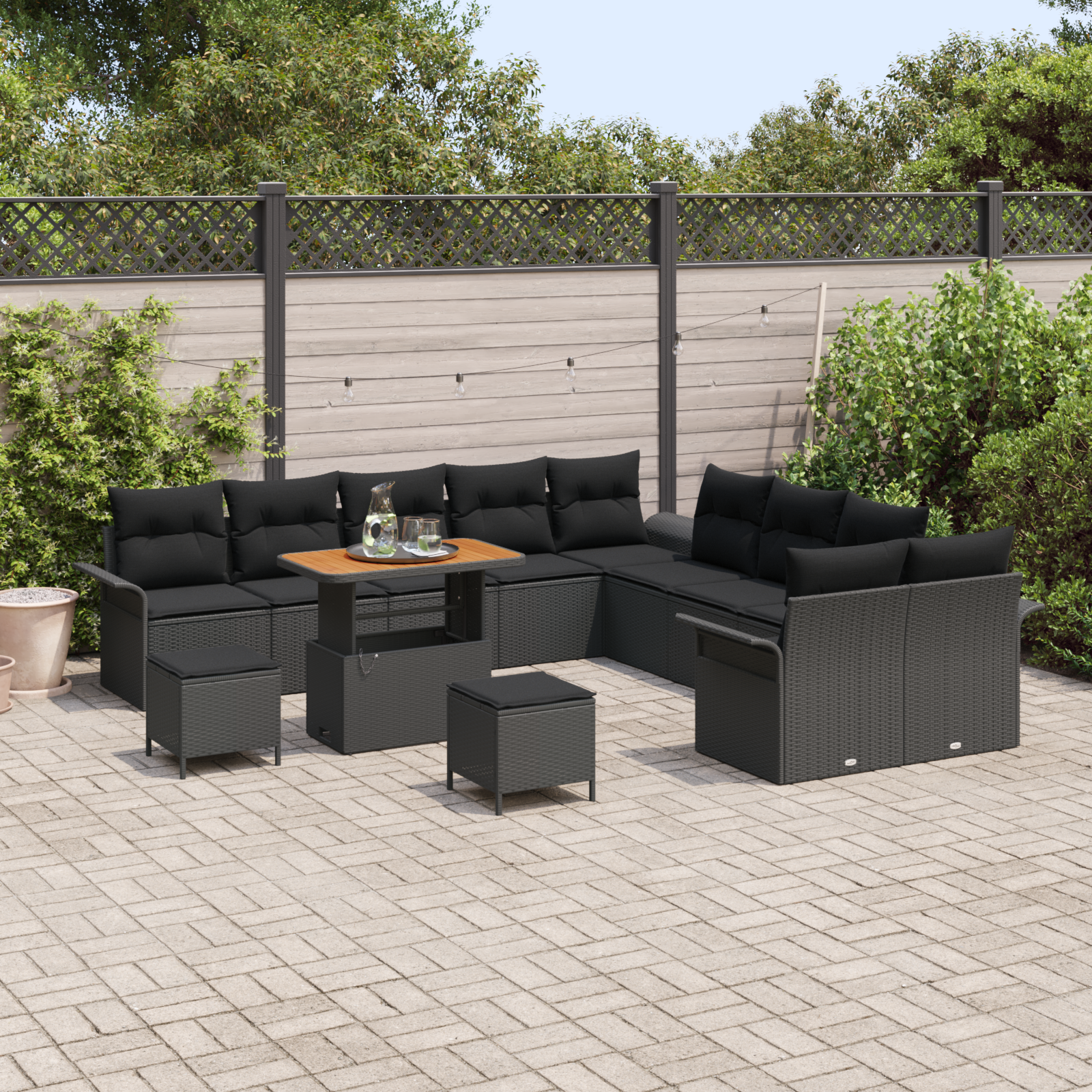 13 dalių sodo sofa komplektas su pagalvėlėmis Juodas Poli Ratanas Akacija