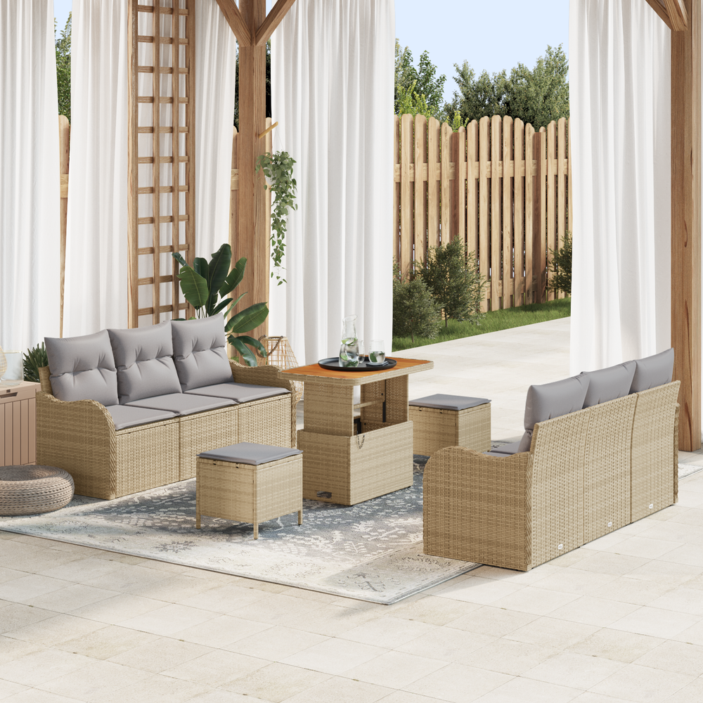 9 dalių sodo sofa rinkinys su pagalvėlėmis Šviesiai pilka Poli ratanas Akacija